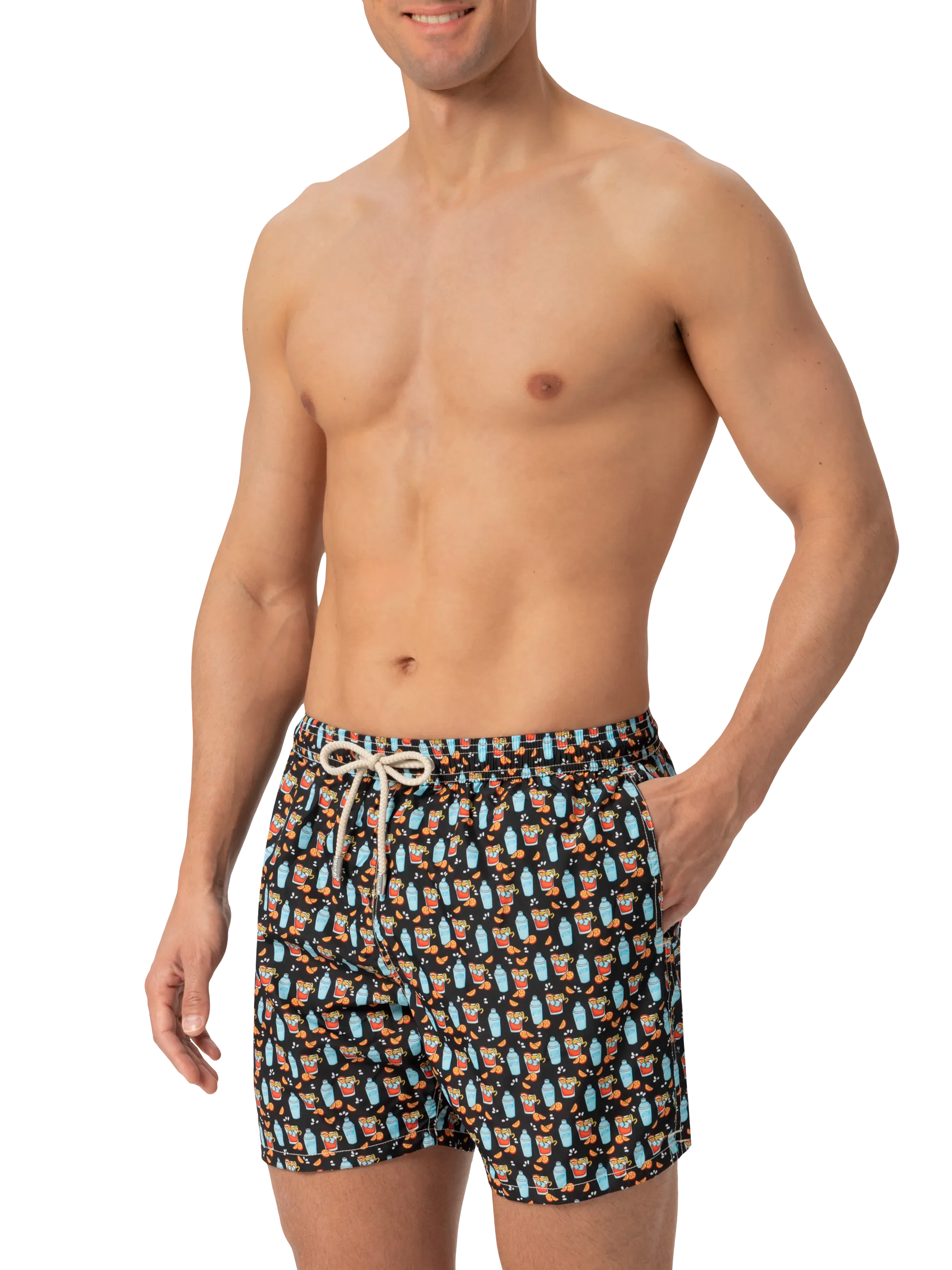 Lightweight Fabric Swim Shorts Lighting With Negroni Print Black Swimshort