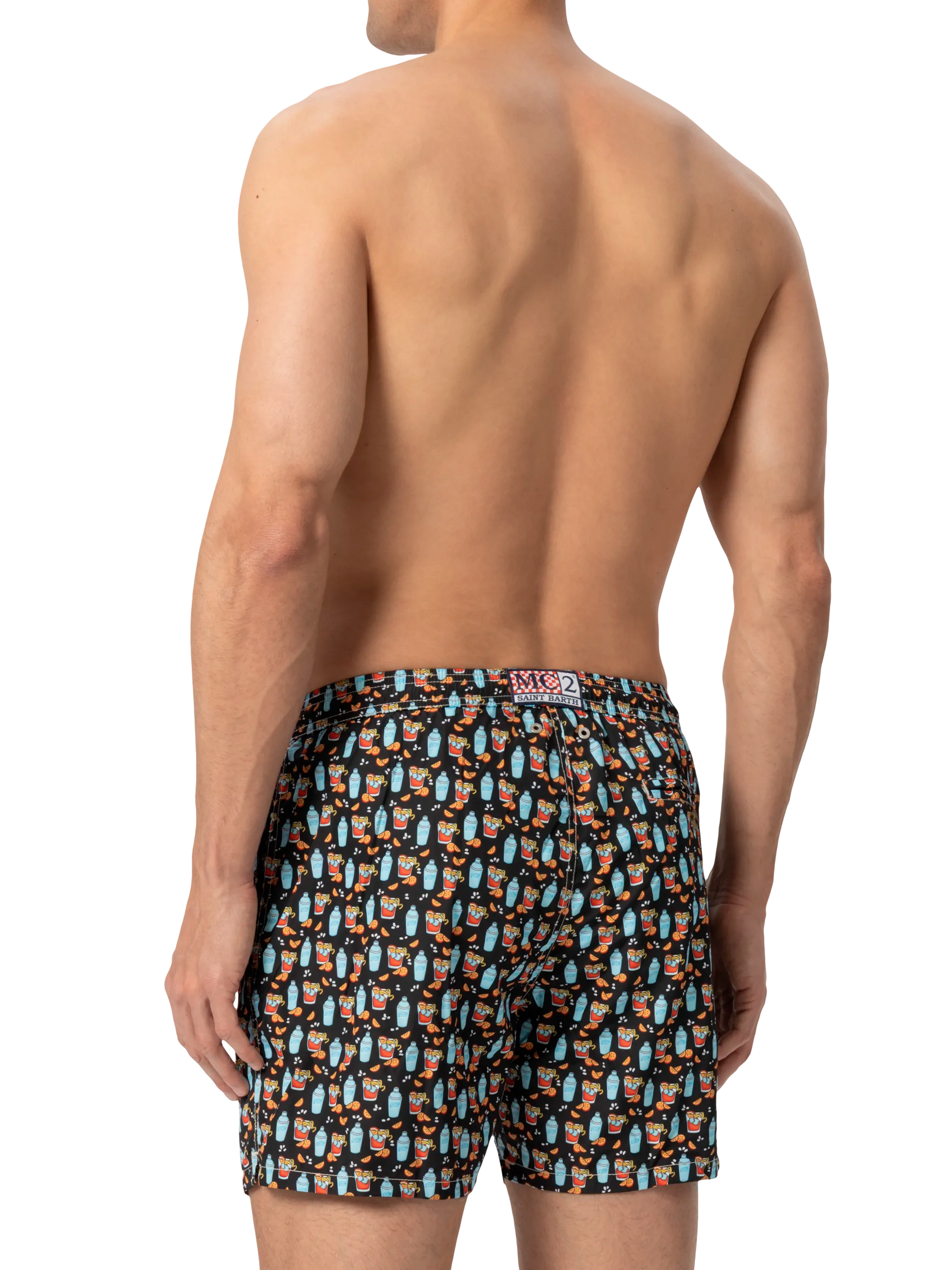 Lightweight Fabric Swim Shorts Lighting With Negroni Print Black Swimshort
