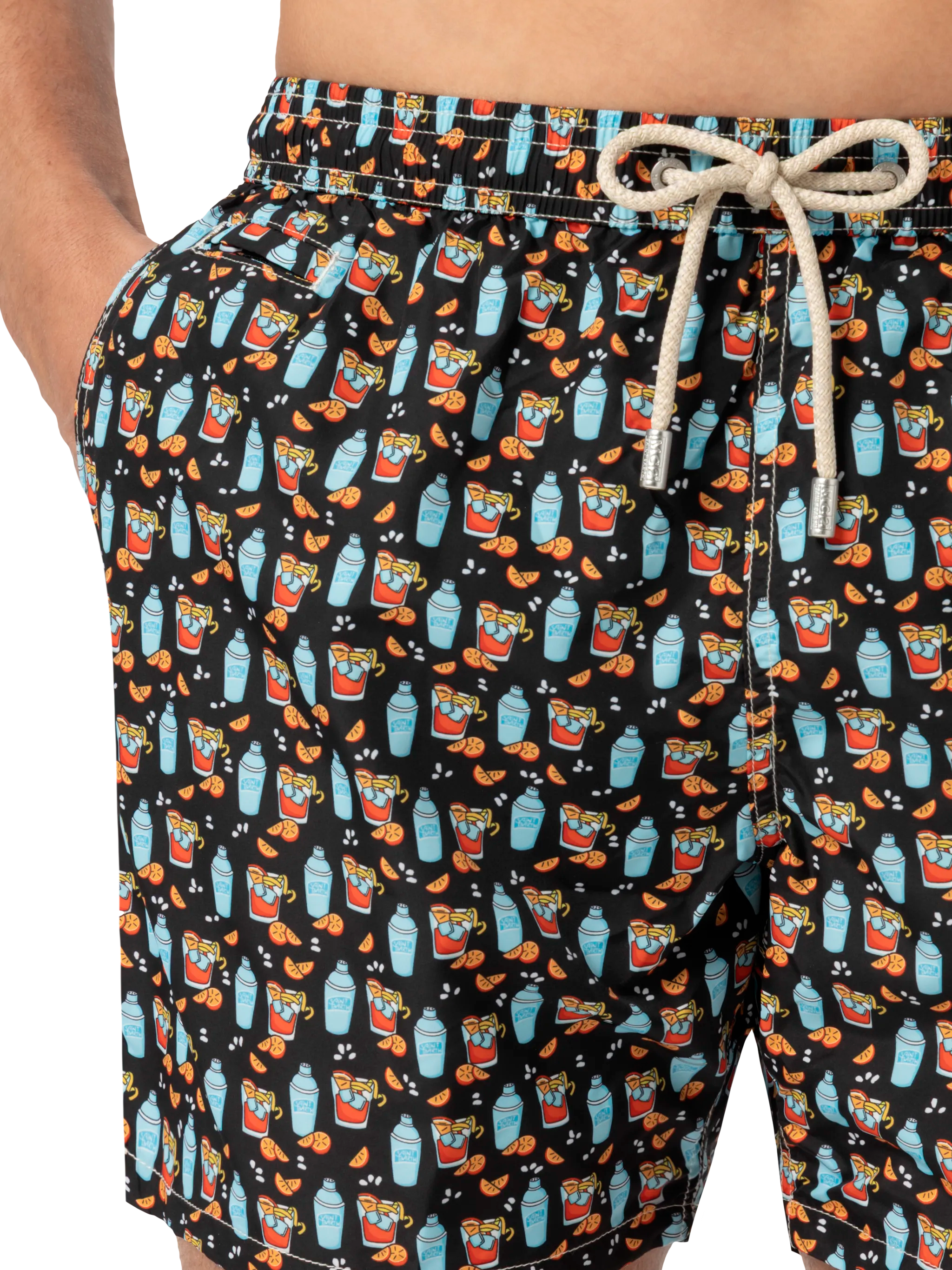Lightweight Fabric Swim Shorts Lighting With Negroni Print Black Swimshort