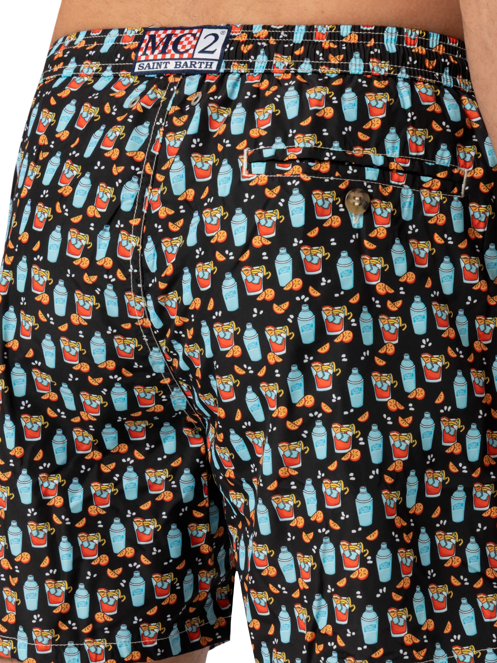 Lightweight Fabric Swim Shorts Lighting With Negroni Print Black Swimshort