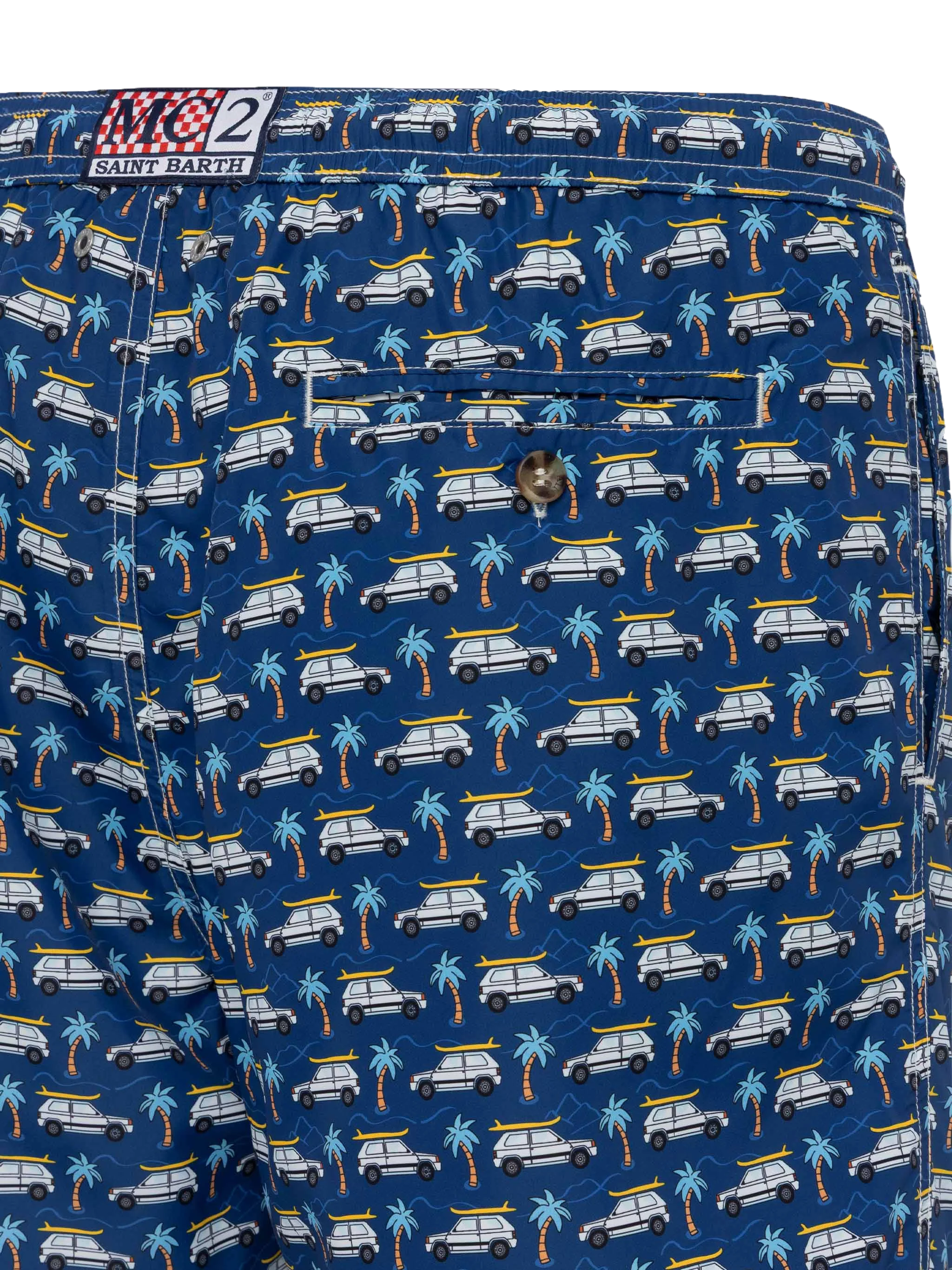Lightweight Fabric Swim Shorts Lighting With Panda Car Print | Fiat Special Edition Blue Swimshort