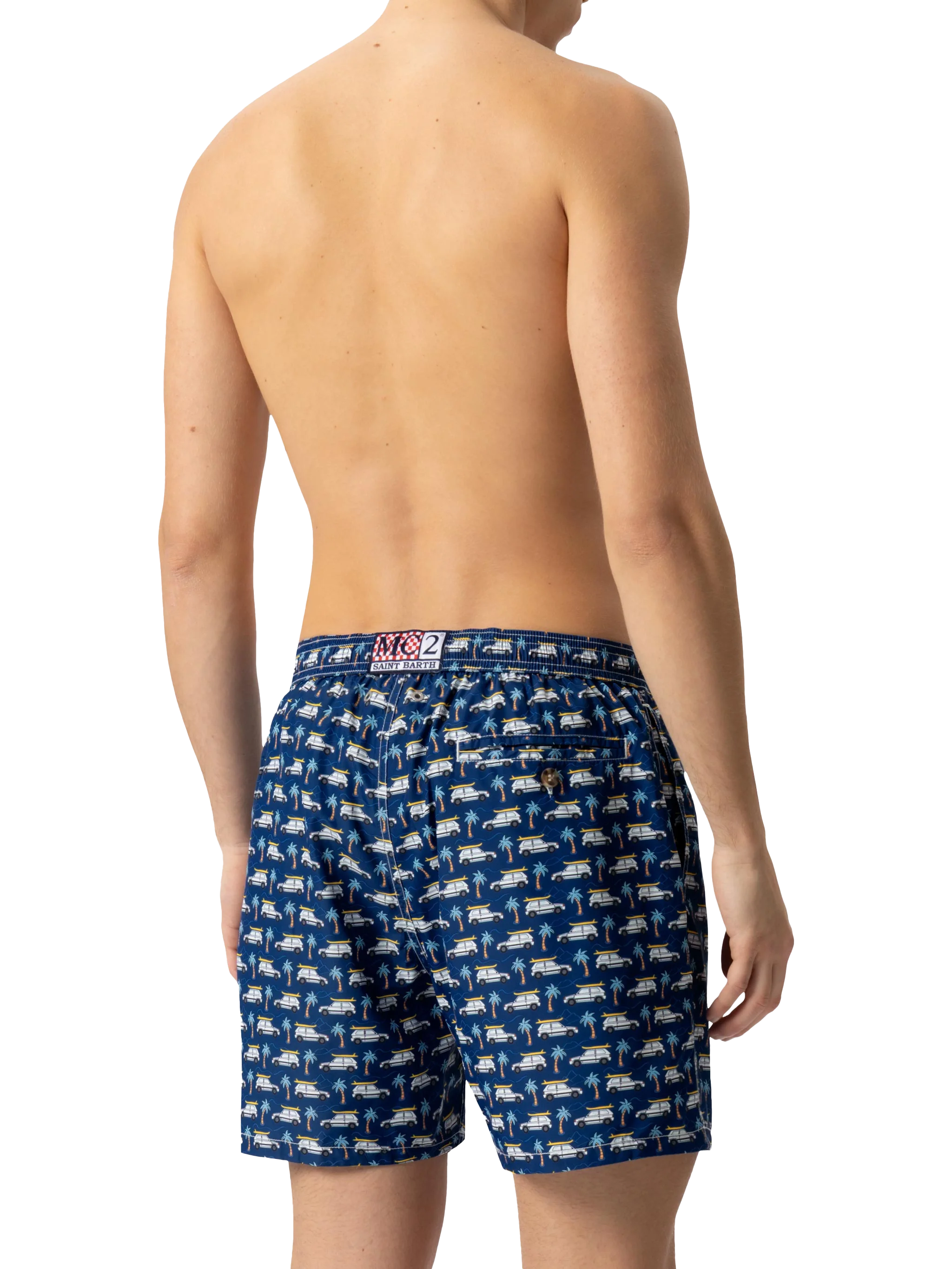 Lightweight Fabric Swim Shorts Lighting With Panda Car Print | Fiat Special Edition Blue Swimshort