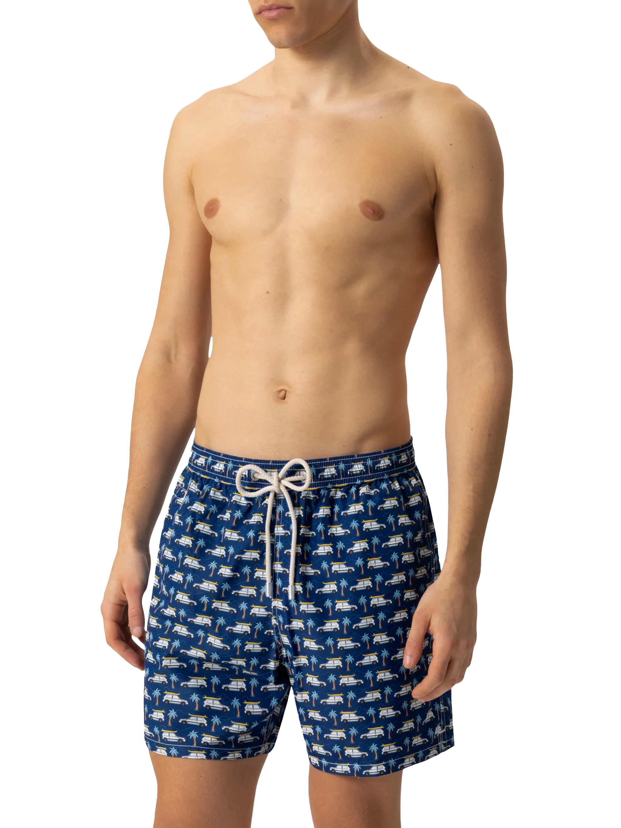 Lightweight Fabric Swim Shorts Lighting With Panda Car Print | Fiat Special Edition Blue Swimshort