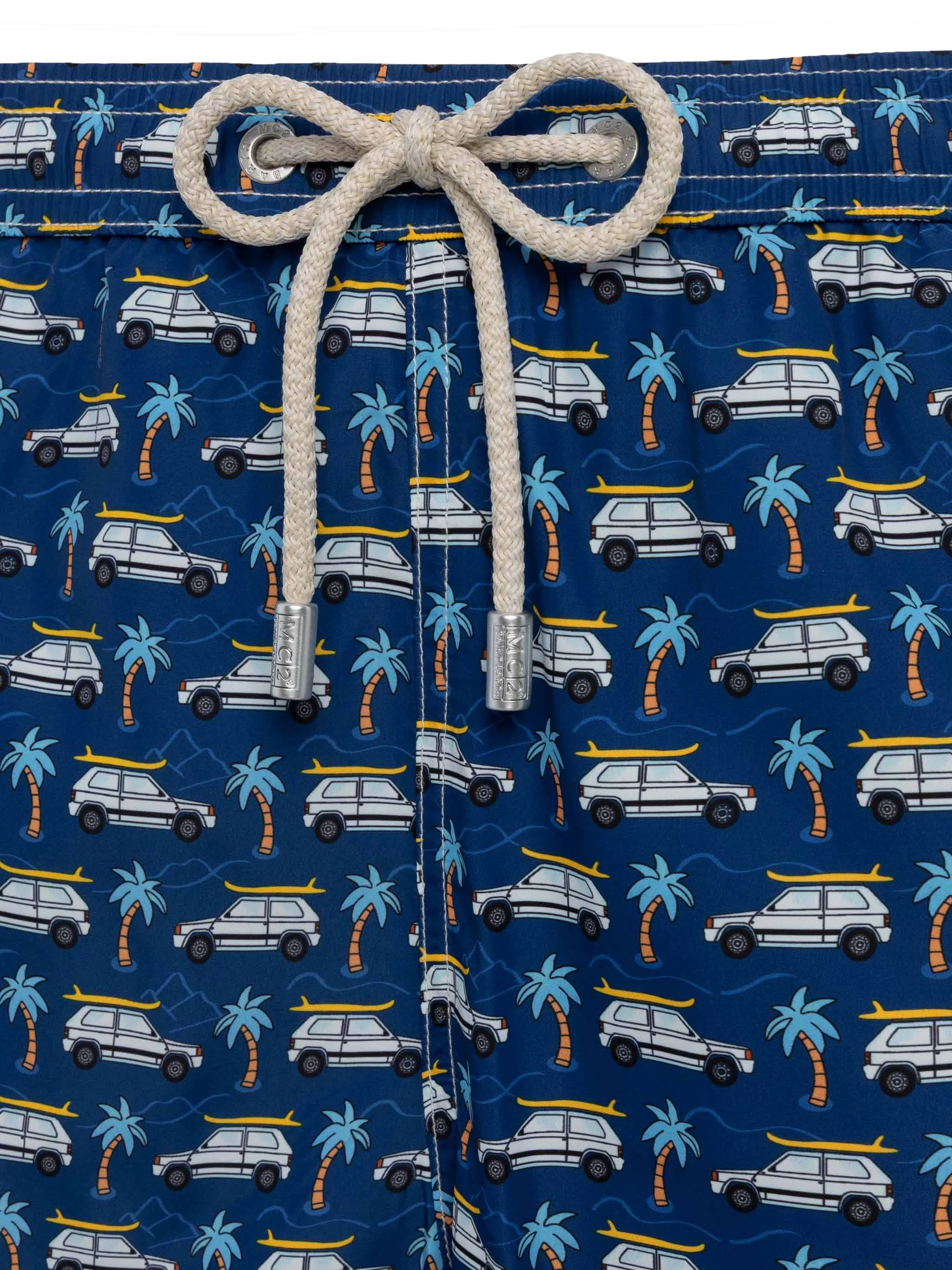 Lightweight Fabric Swim Shorts Lighting With Panda Car Print | Fiat Special Edition Blue Swimshort