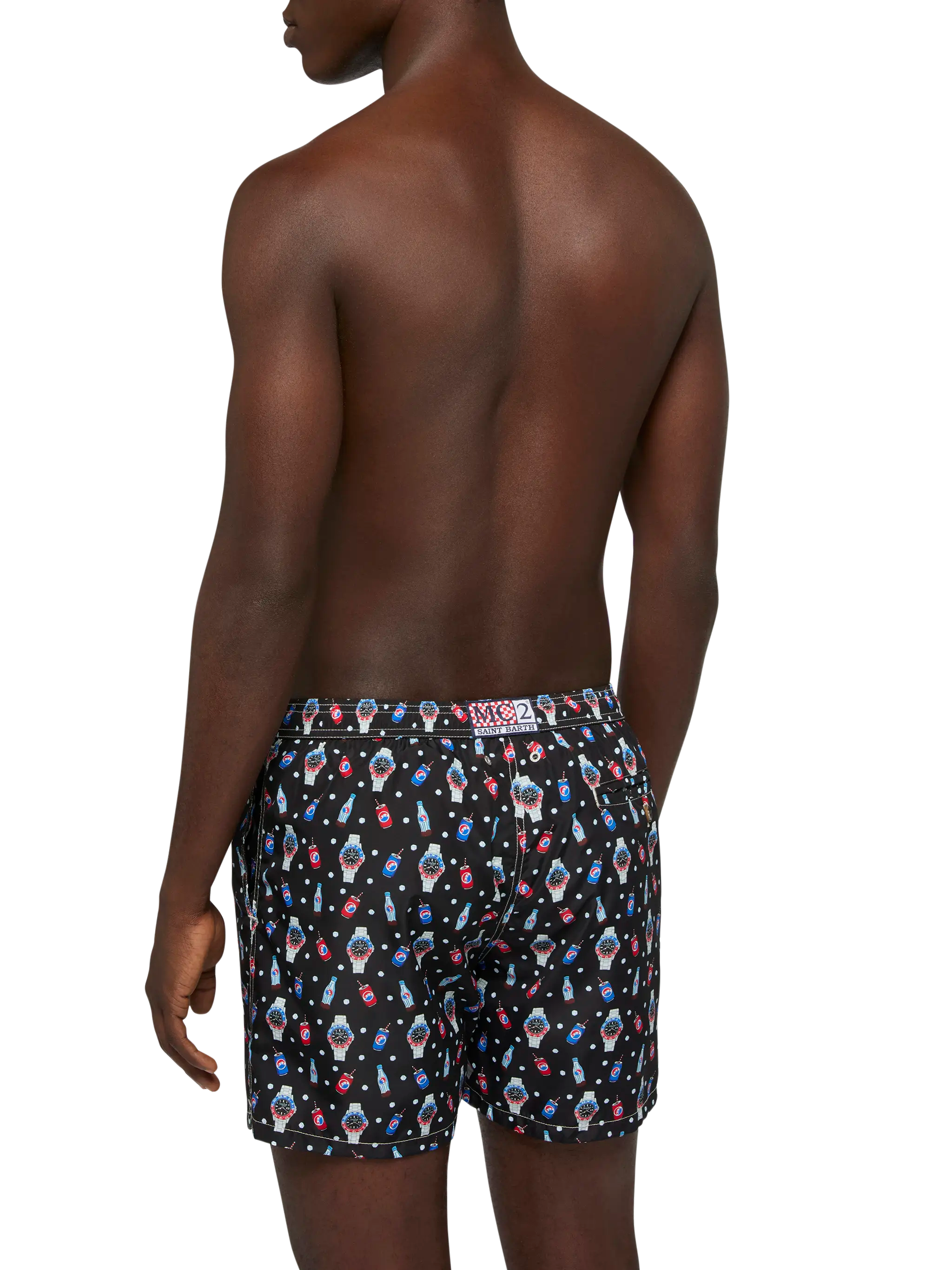Lightweight Fabric Swim Shorts Lighting With Watch Print Black Swimshort