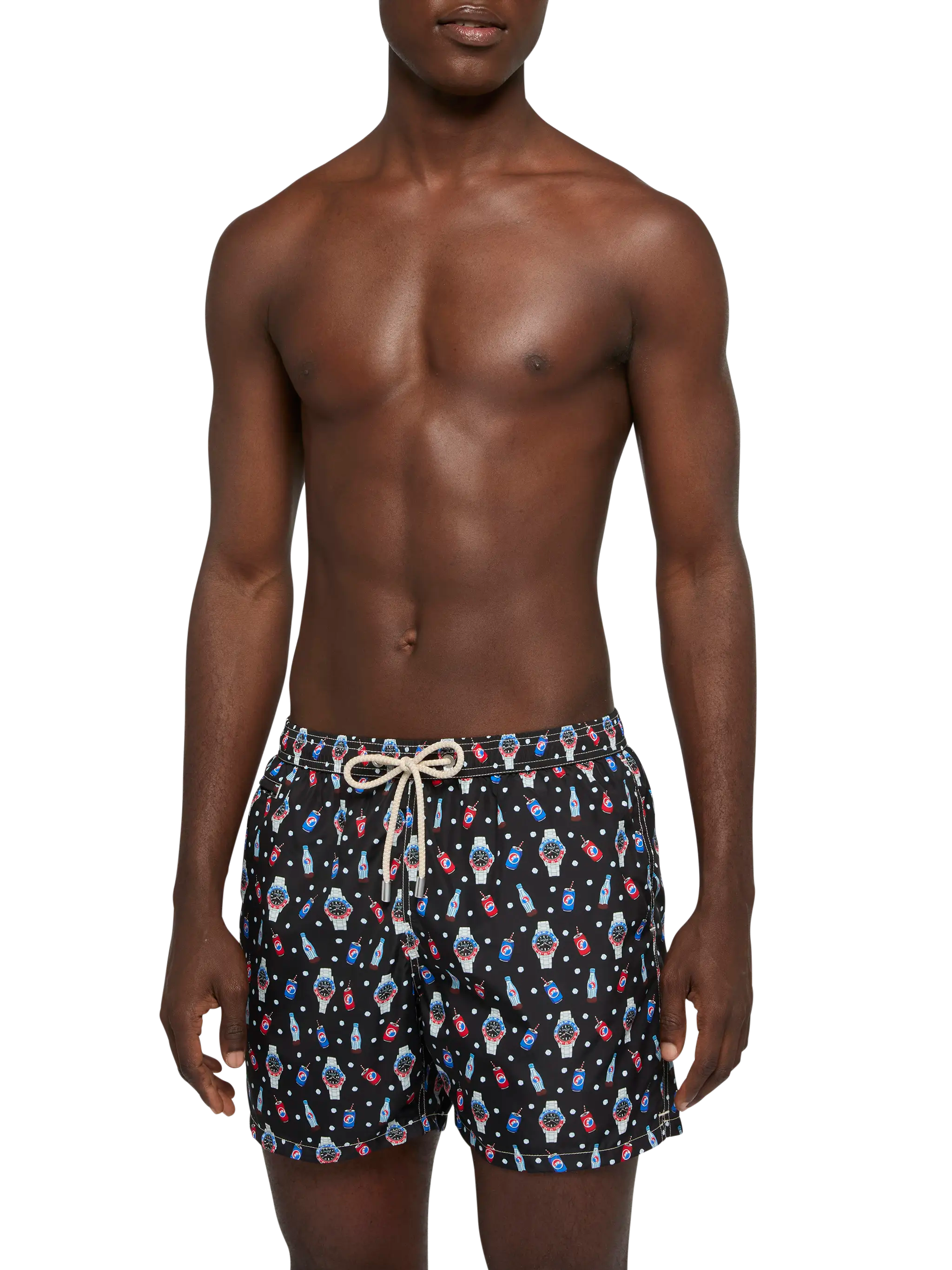 Lightweight Fabric Swim Shorts Lighting With Watch Print Black Swimshort