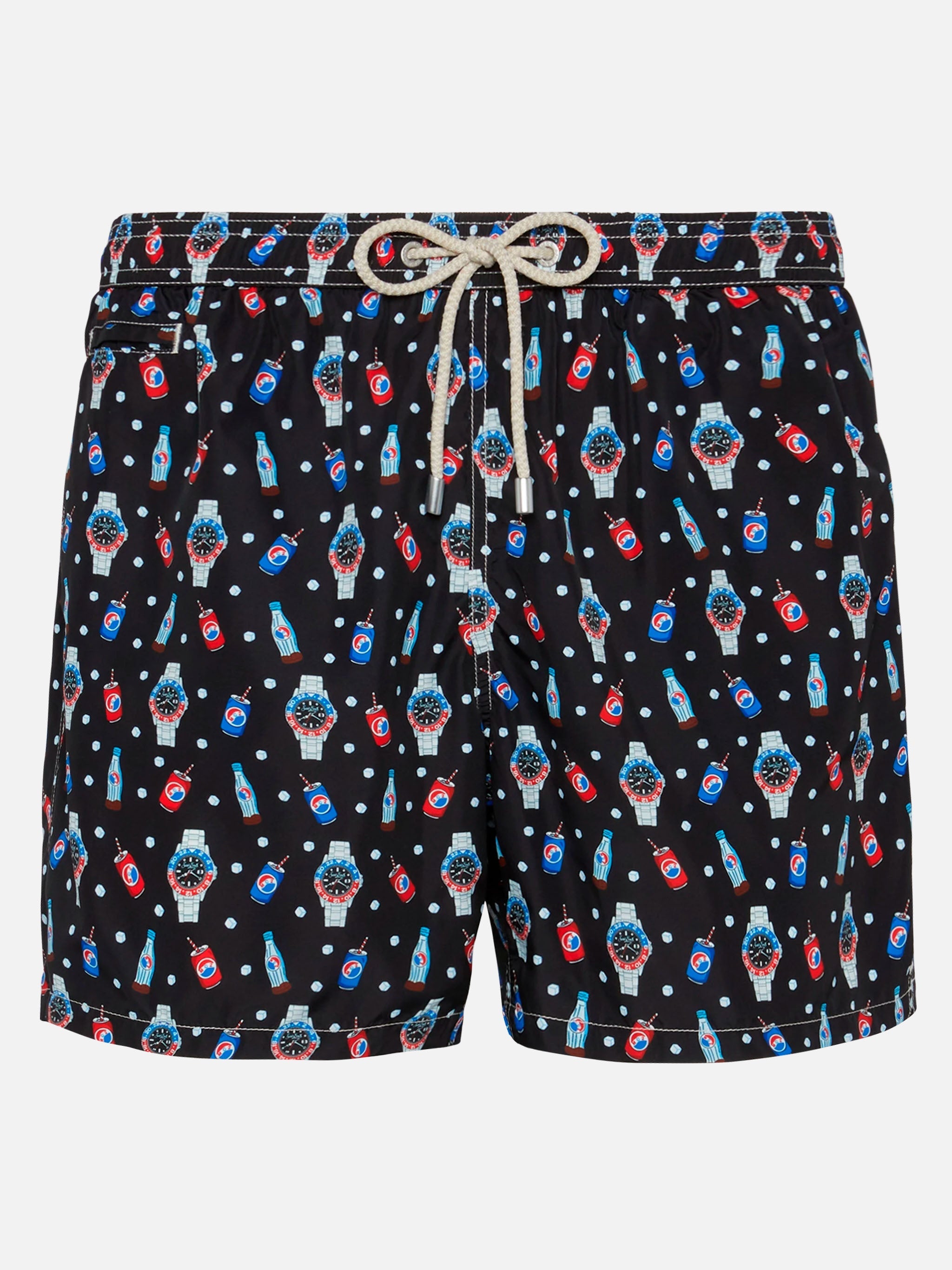 Lightweight Fabric Swim Shorts Lighting With Watch Print Black Swimshort