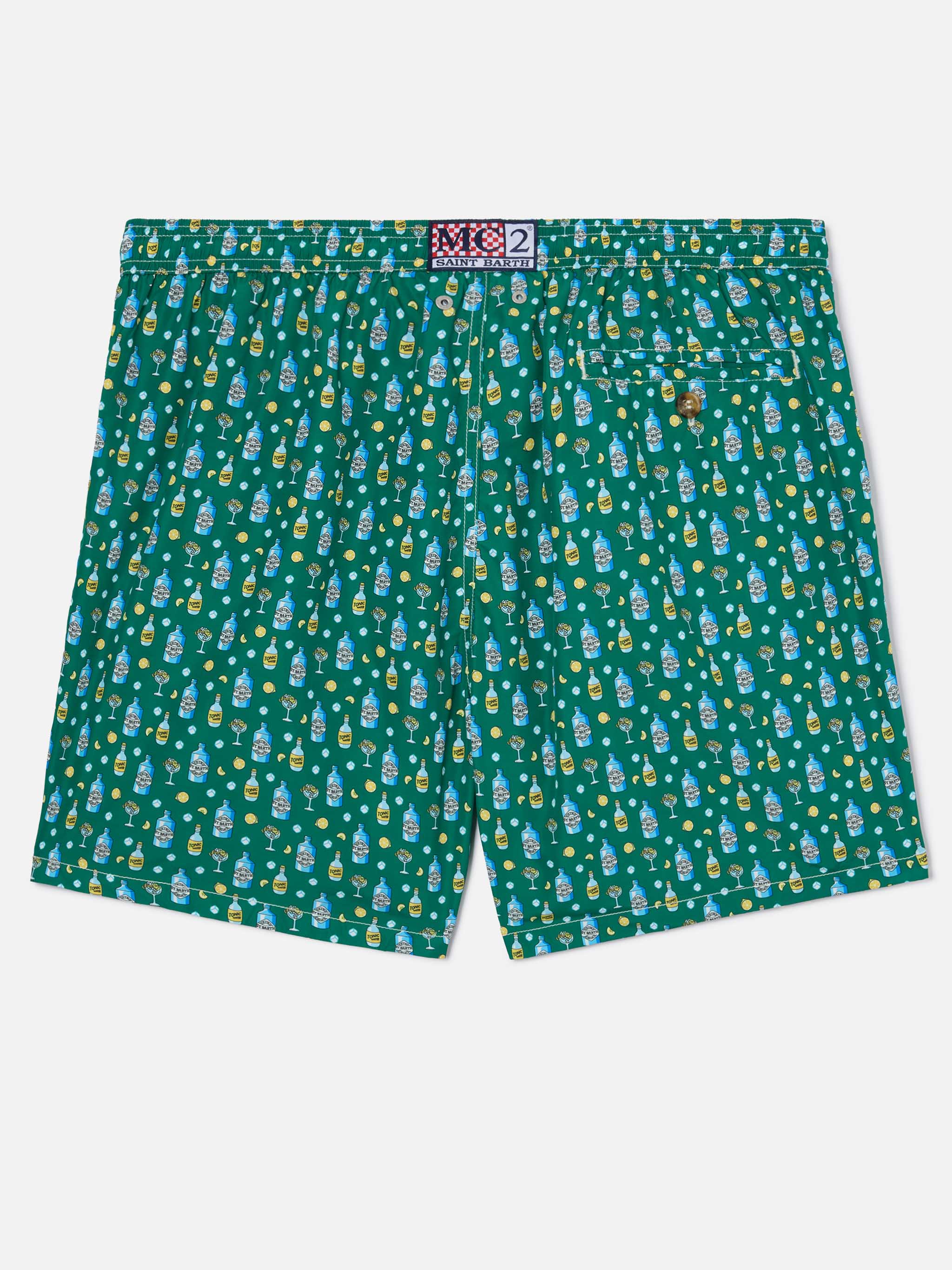Green Lighting Micro Swim Shorts With Gin And Cocktail Print Swimshort