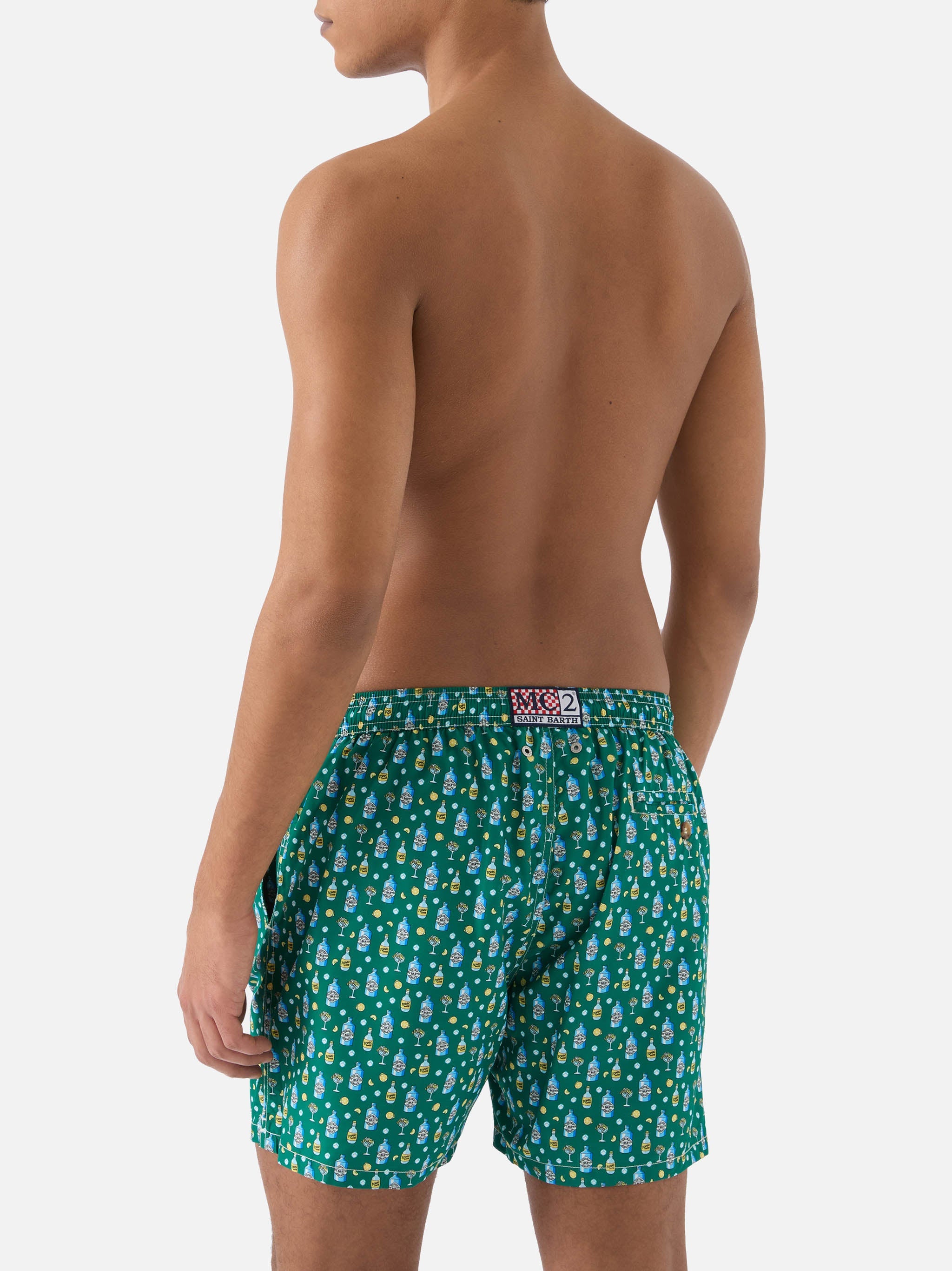 Green Lighting Micro Swim Shorts With Gin And Cocktail Print Swimshort