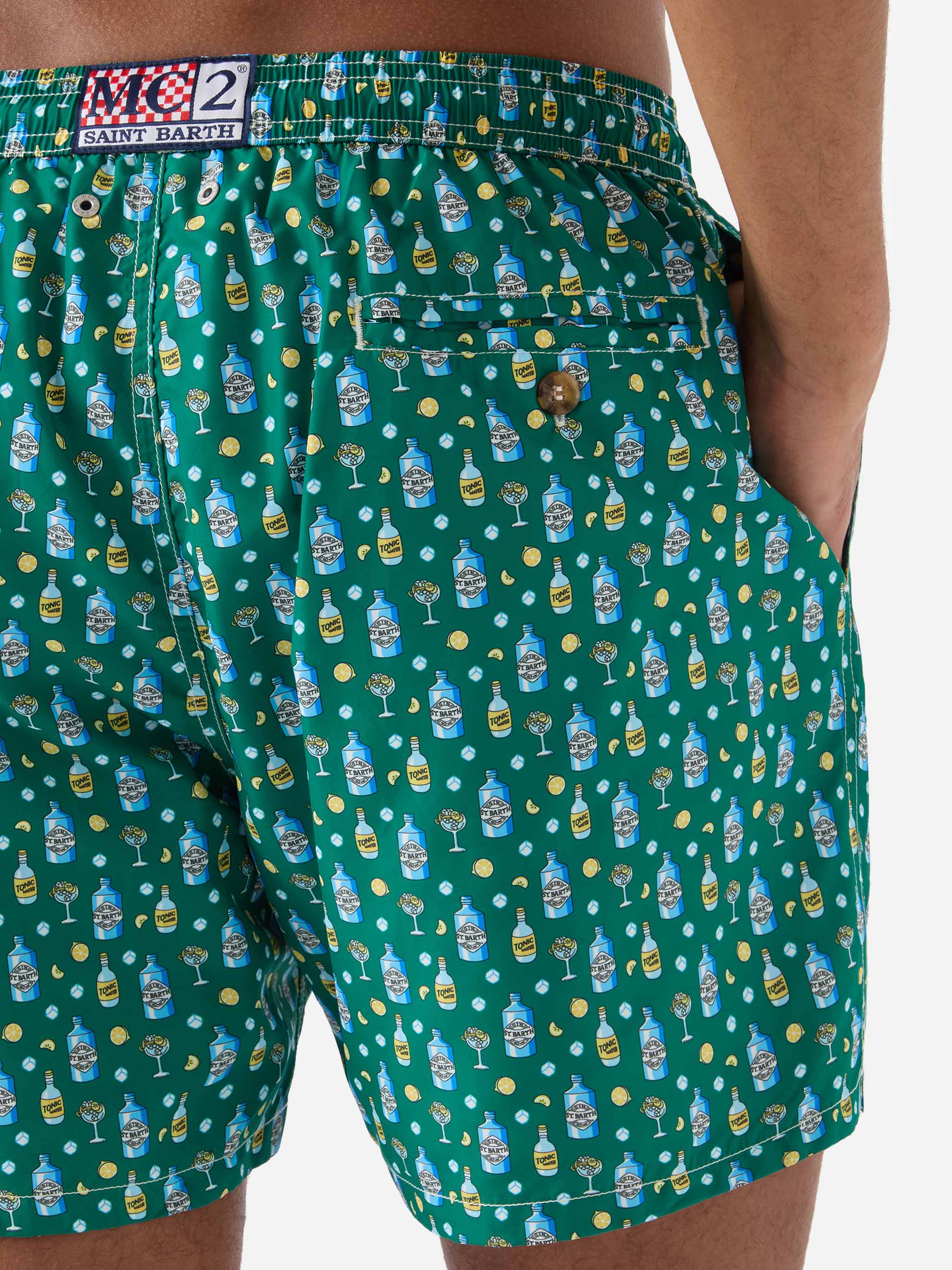 Green Lighting Micro Swim Shorts With Gin And Cocktail Print Swimshort
