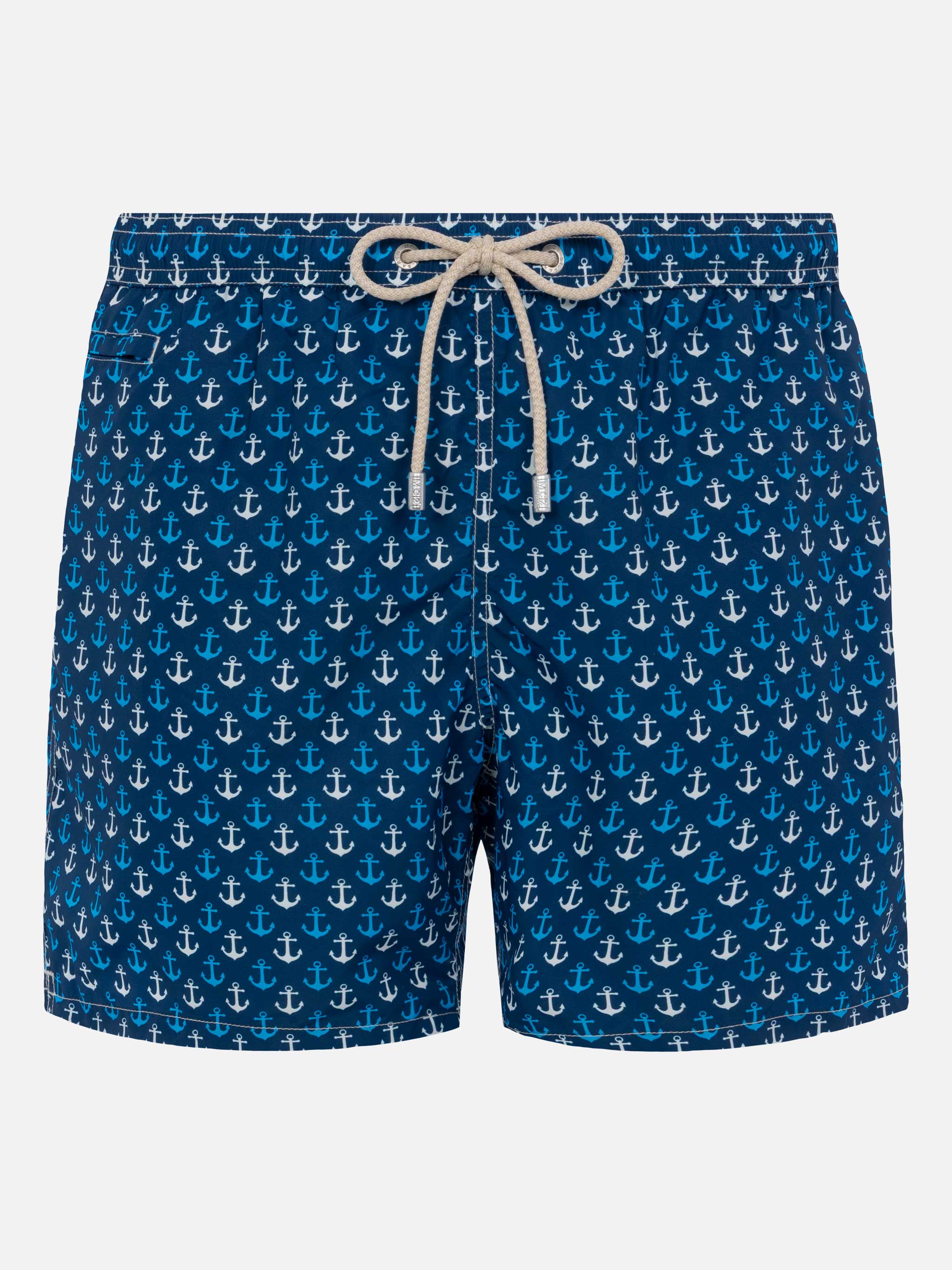 Lightweight Fabric Swim Shorts Lighting With Anchor Print Blue Swimshort