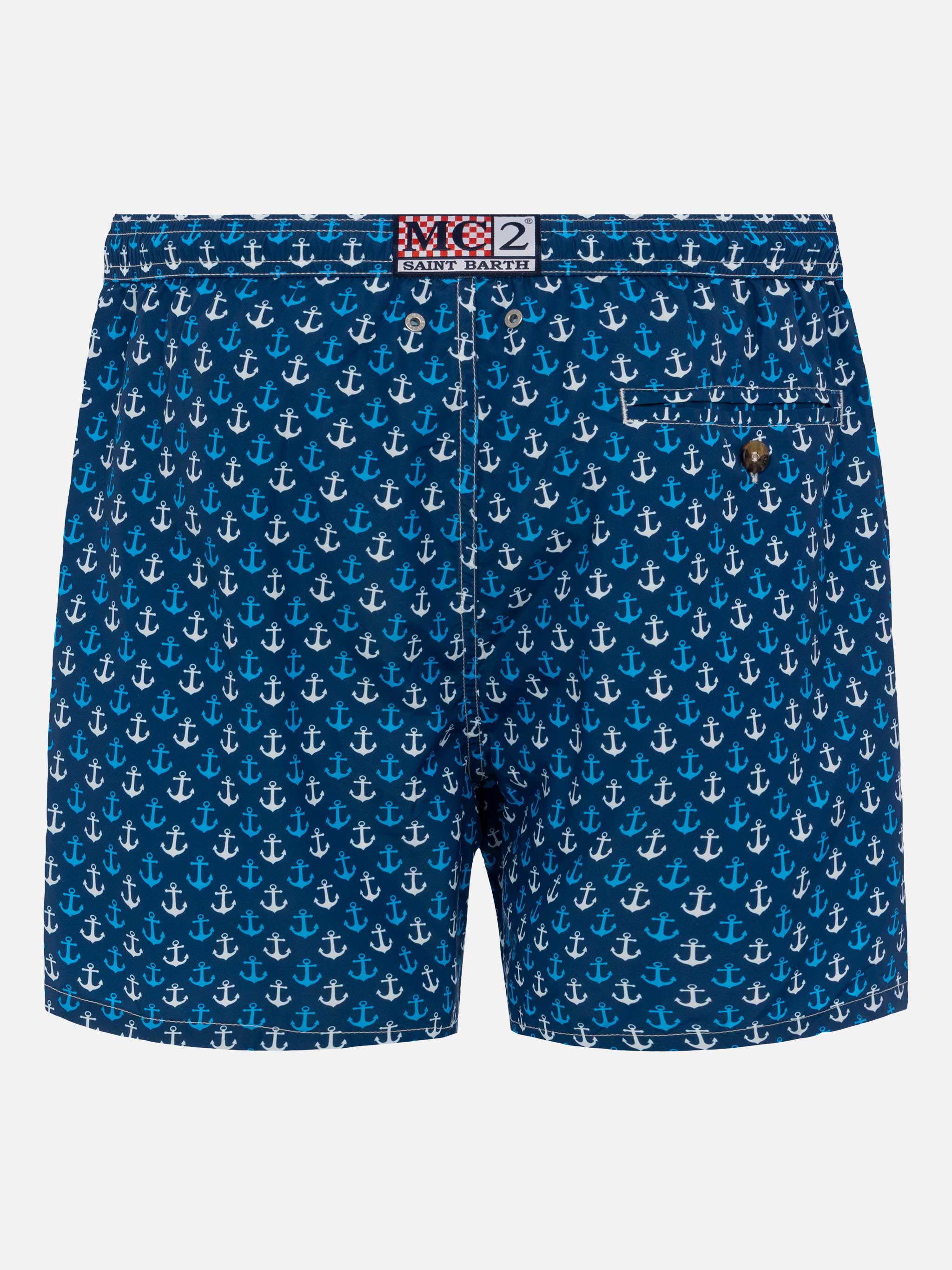 Lightweight Fabric Swim Shorts Lighting With Anchor Print Blue Swimshort