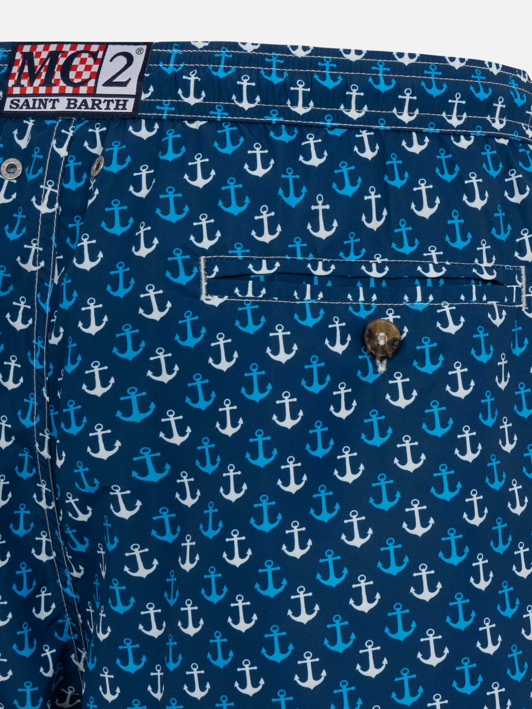 Lightweight Fabric Swim Shorts Lighting With Anchor Print Blue Swimshort