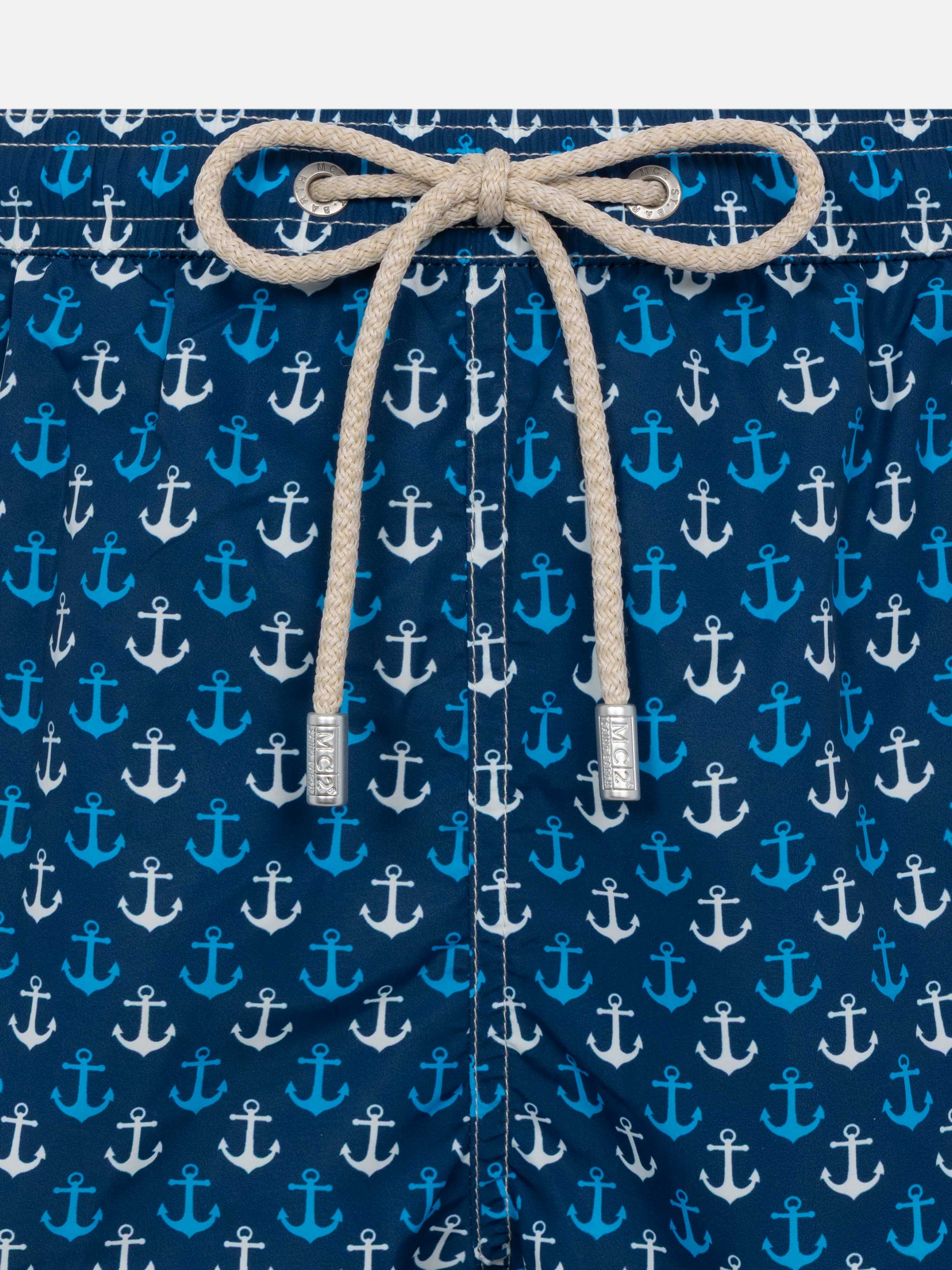 Lightweight Fabric Swim Shorts Lighting With Anchor Print Blue Swimshort