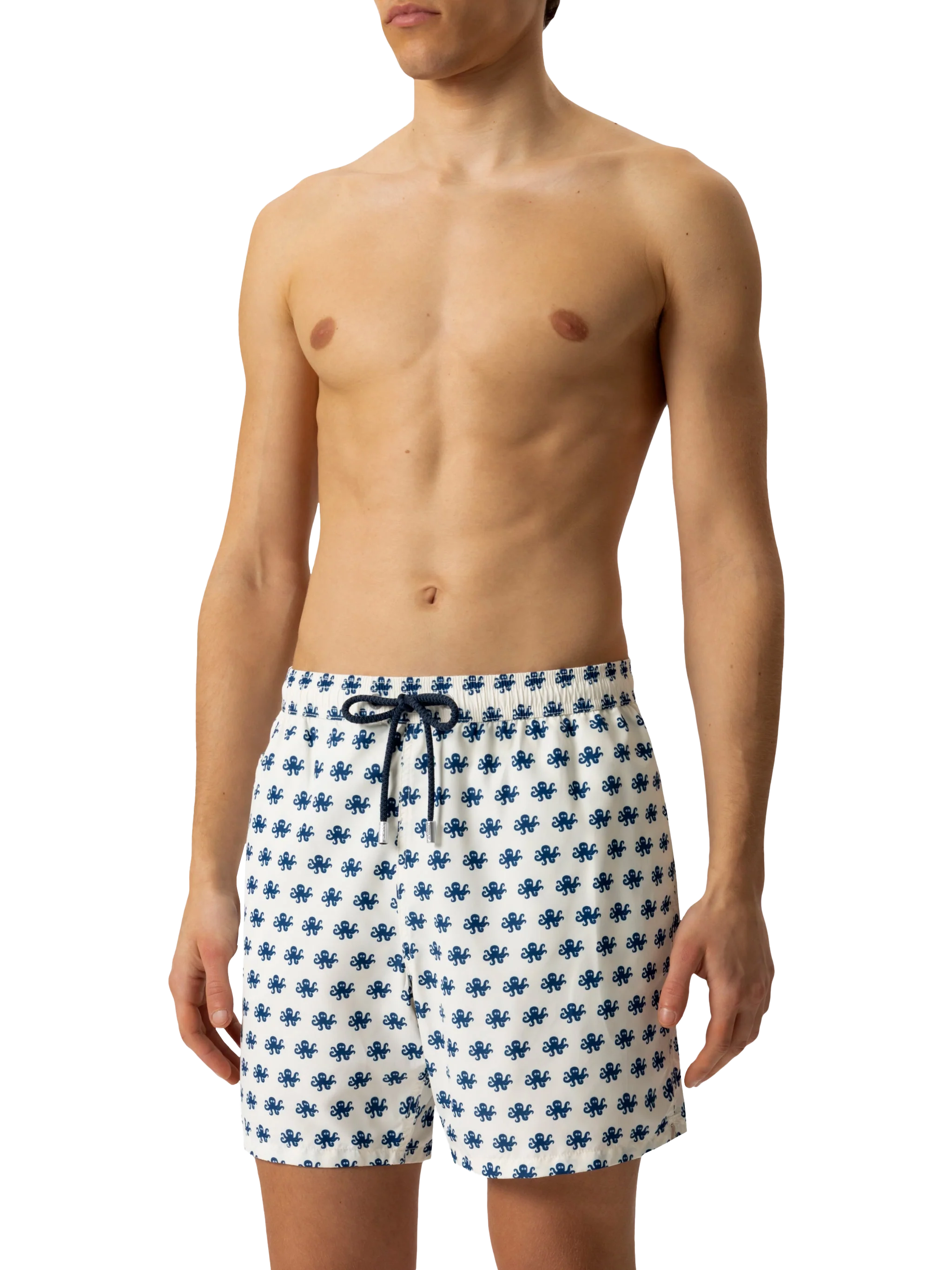 Lightweight Fabric Swim Shorts Lighting With Octopus Print White Swimshort