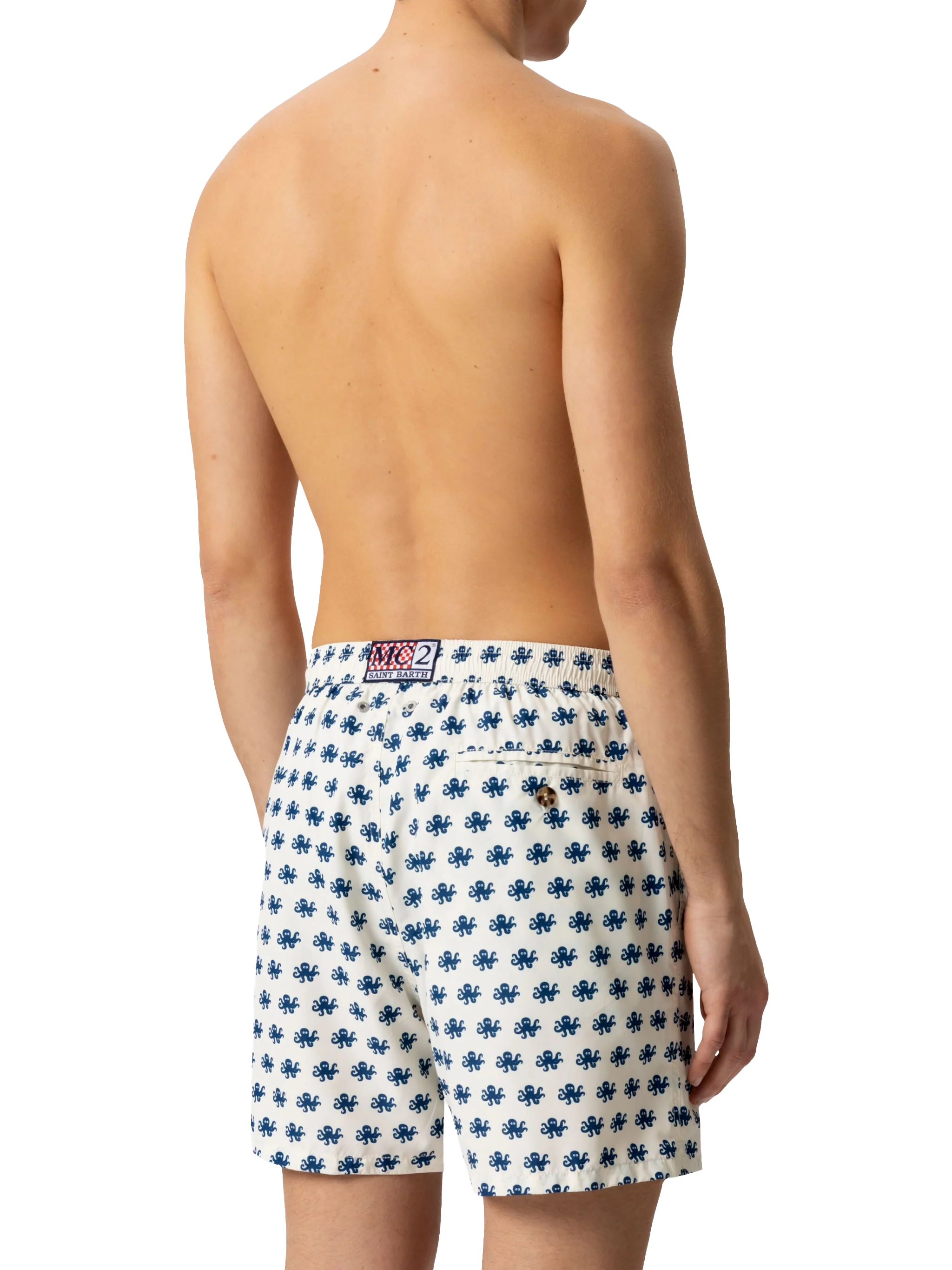Lightweight Fabric Swim Shorts Lighting With Octopus Print White Swimshort