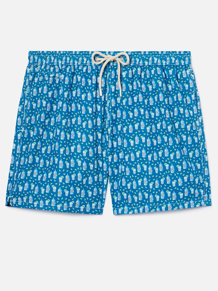 Light Blue Lighting Micro Swim Shorts With Cocktail Print Swimshort