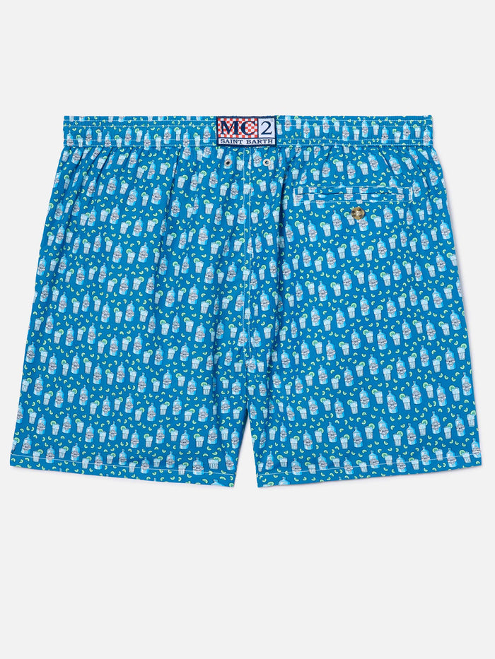 Light Blue Lighting Micro Swim Shorts With Cocktail Print Swimshort