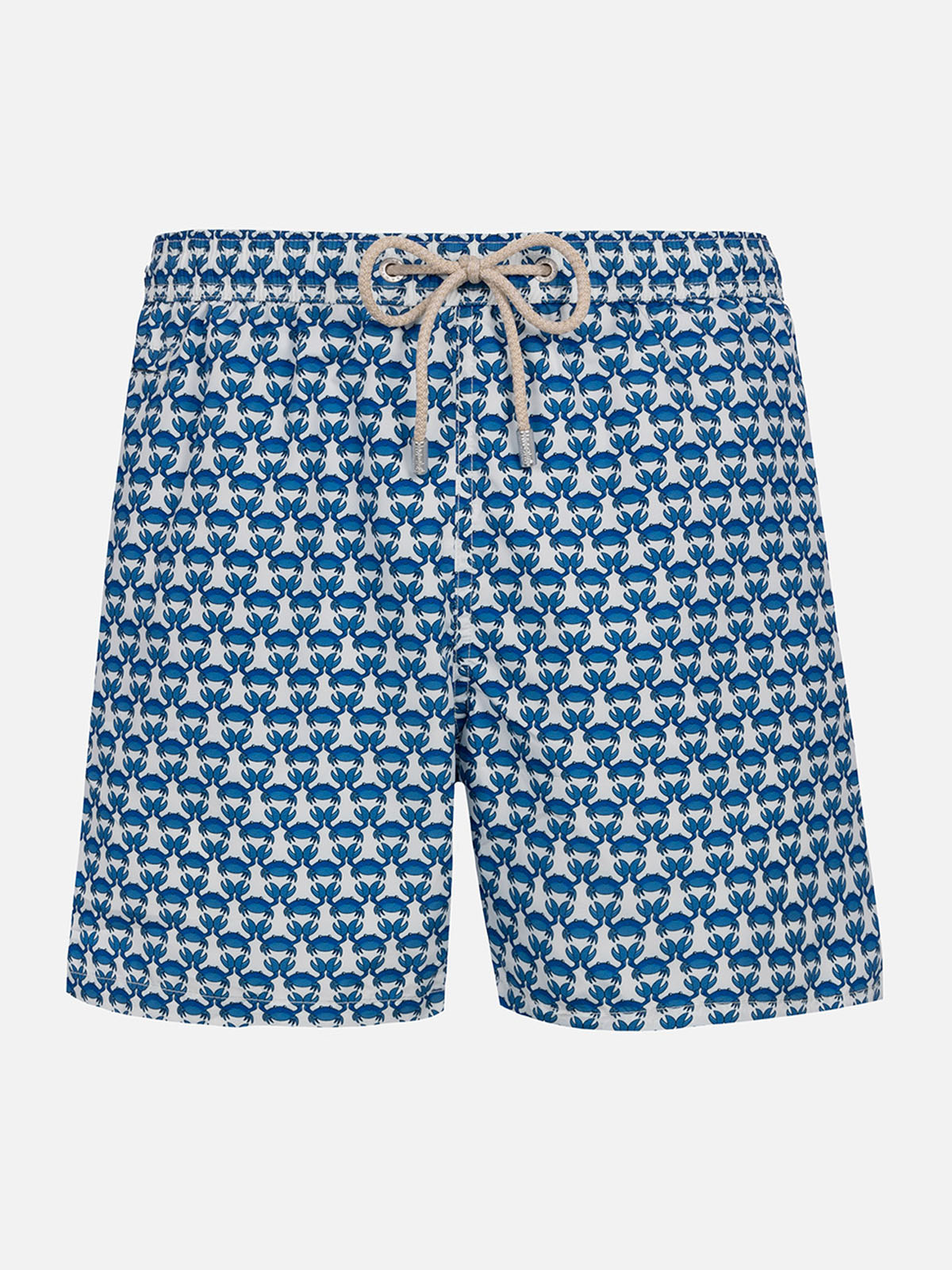 Man Lightweight Fabric Swim-Shorts Lighting Micro Fantasy With Crab Print White Swimshort