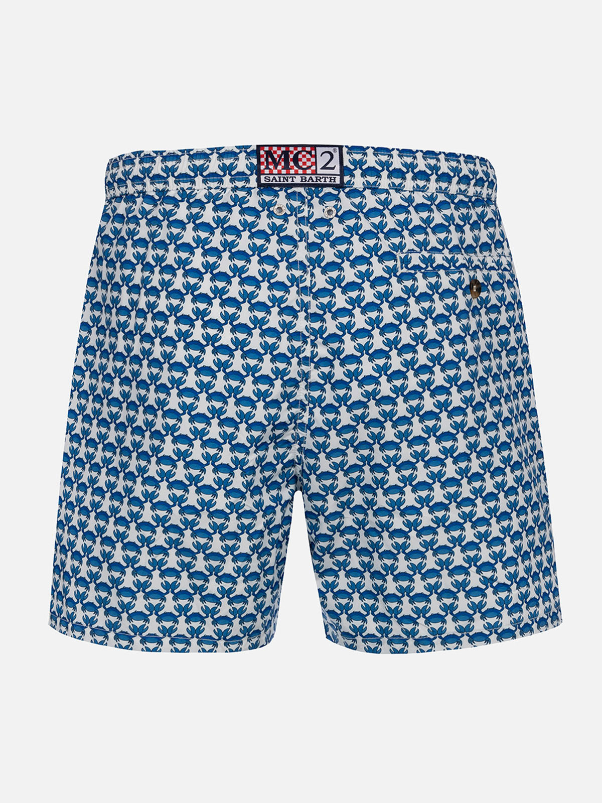 Man Lightweight Fabric Swim-Shorts Lighting Micro Fantasy With Crab Print White Swimshort