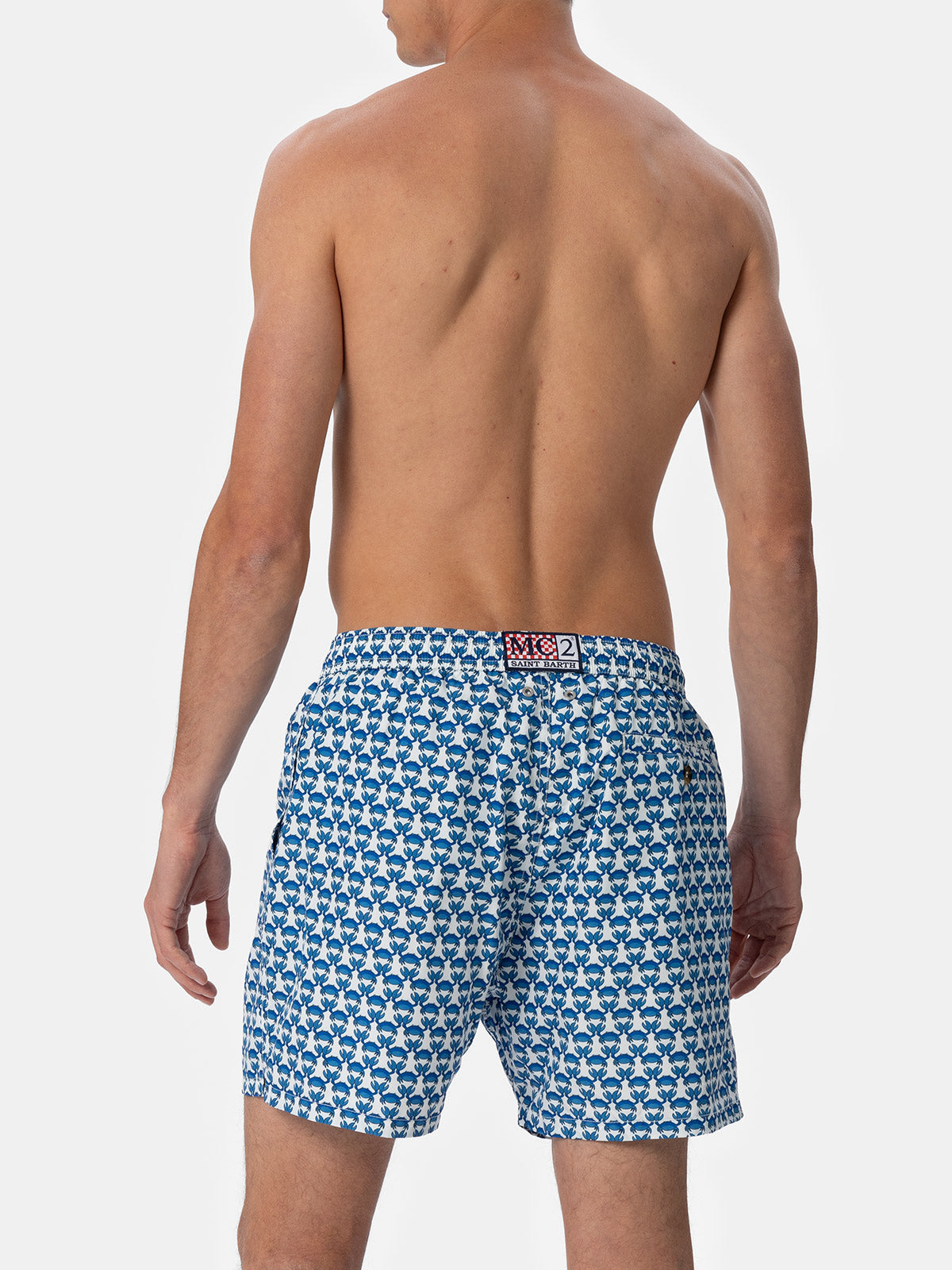 Man Lightweight Fabric Swim-Shorts Lighting Micro Fantasy With Crab Print White Swimshort