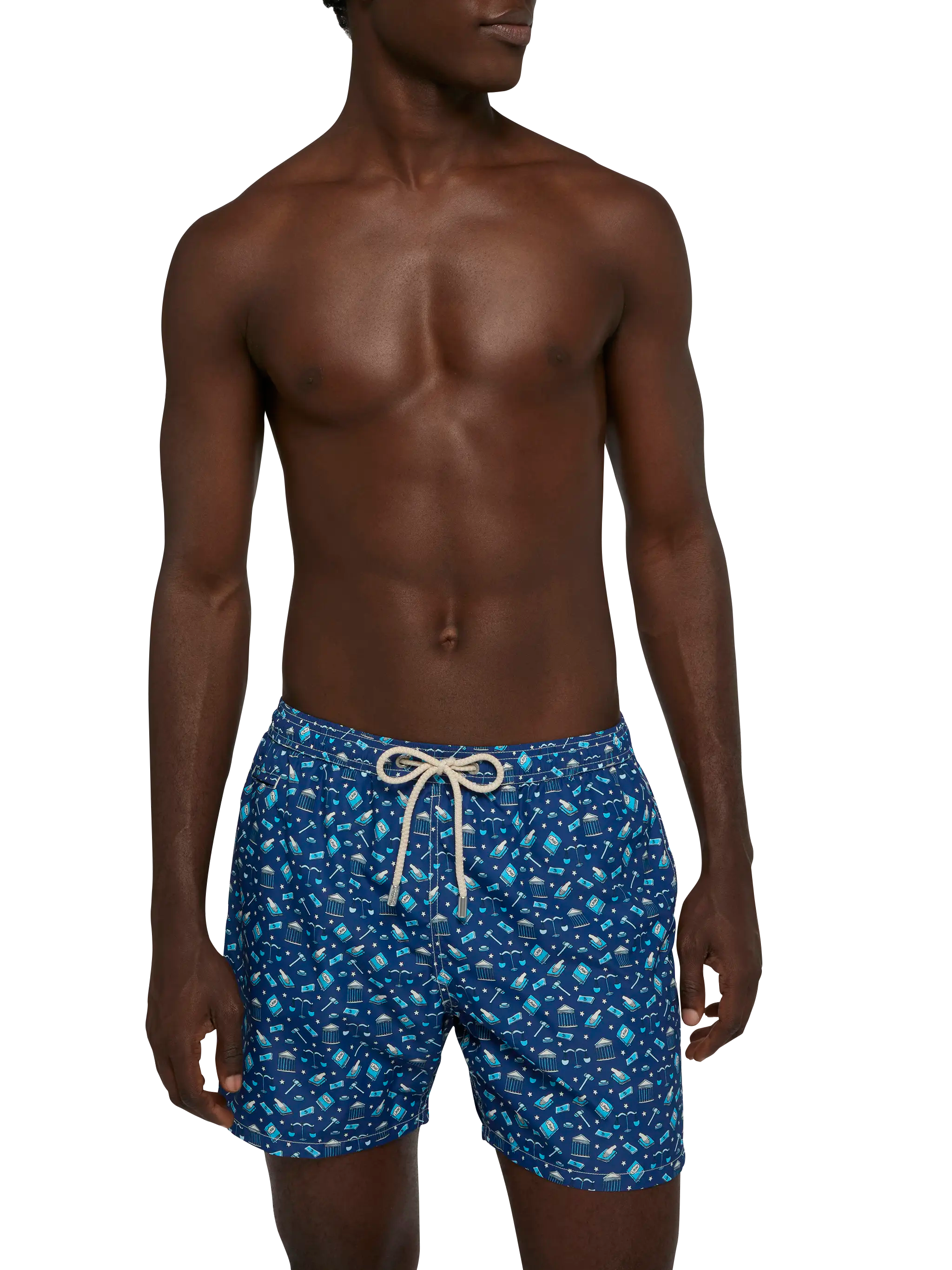 Lightweight Fabric Swim Shorts Lighting With Lawyer Mood Print Blue Swimshort