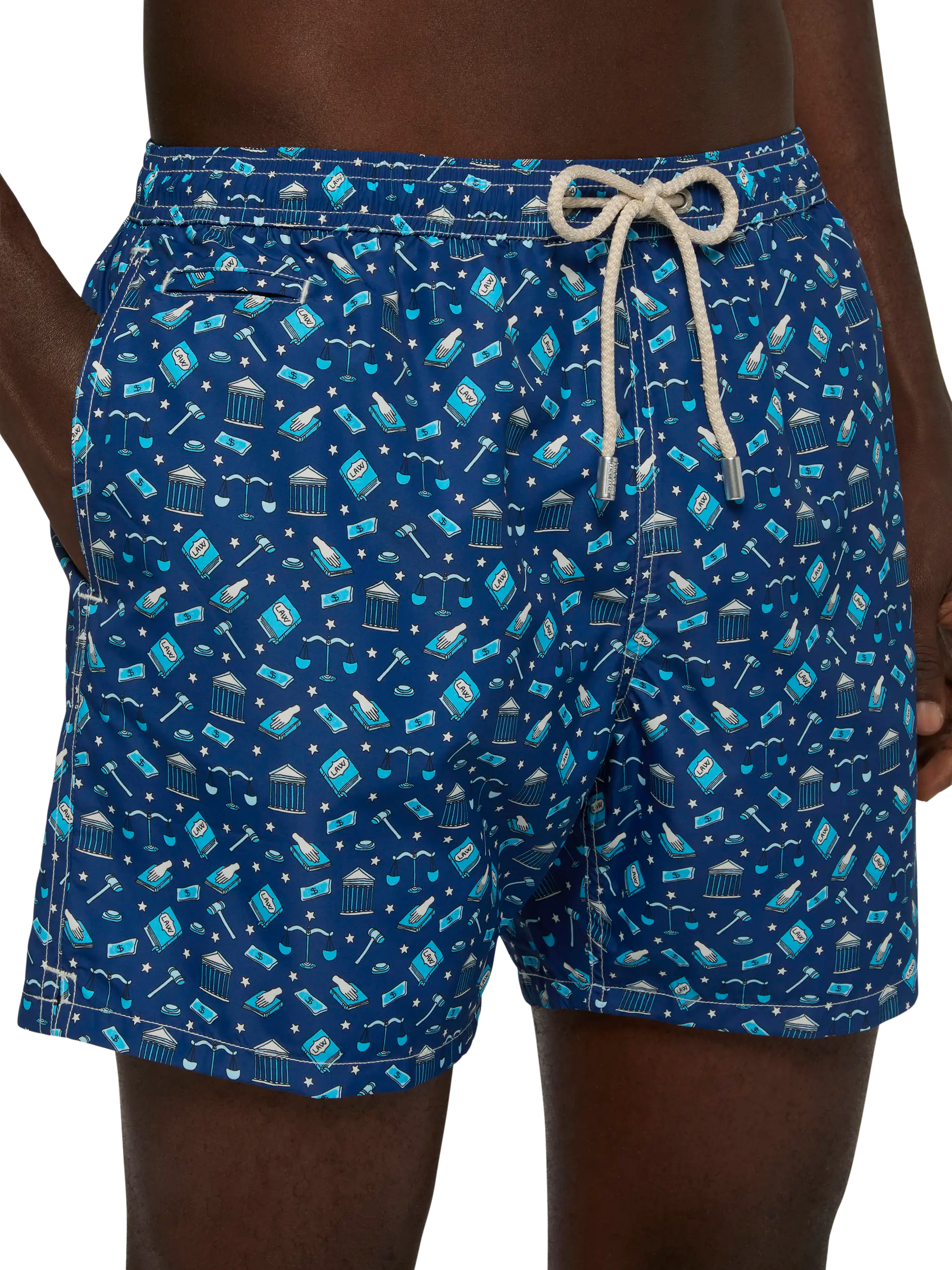 Lightweight Fabric Swim Shorts Lighting With Lawyer Mood Print Blue Swimshort