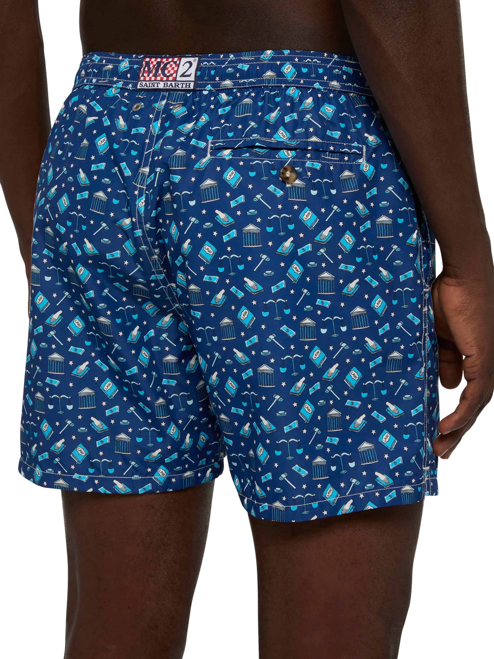 Lightweight Fabric Swim Shorts Lighting With Lawyer Mood Print Blue Swimshort