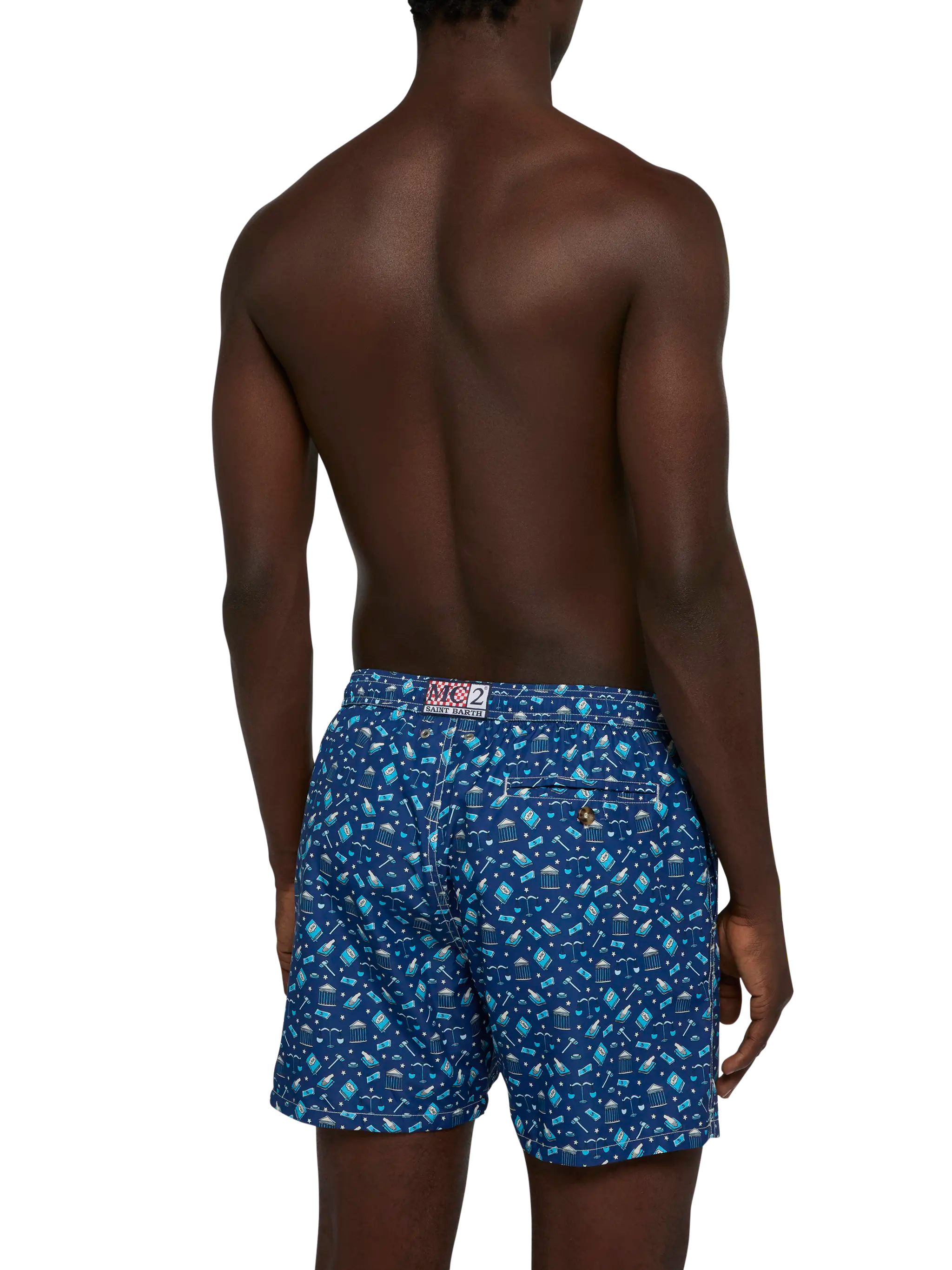 Lightweight Fabric Swim Shorts Lighting With Lawyer Mood Print Blue Swimshort