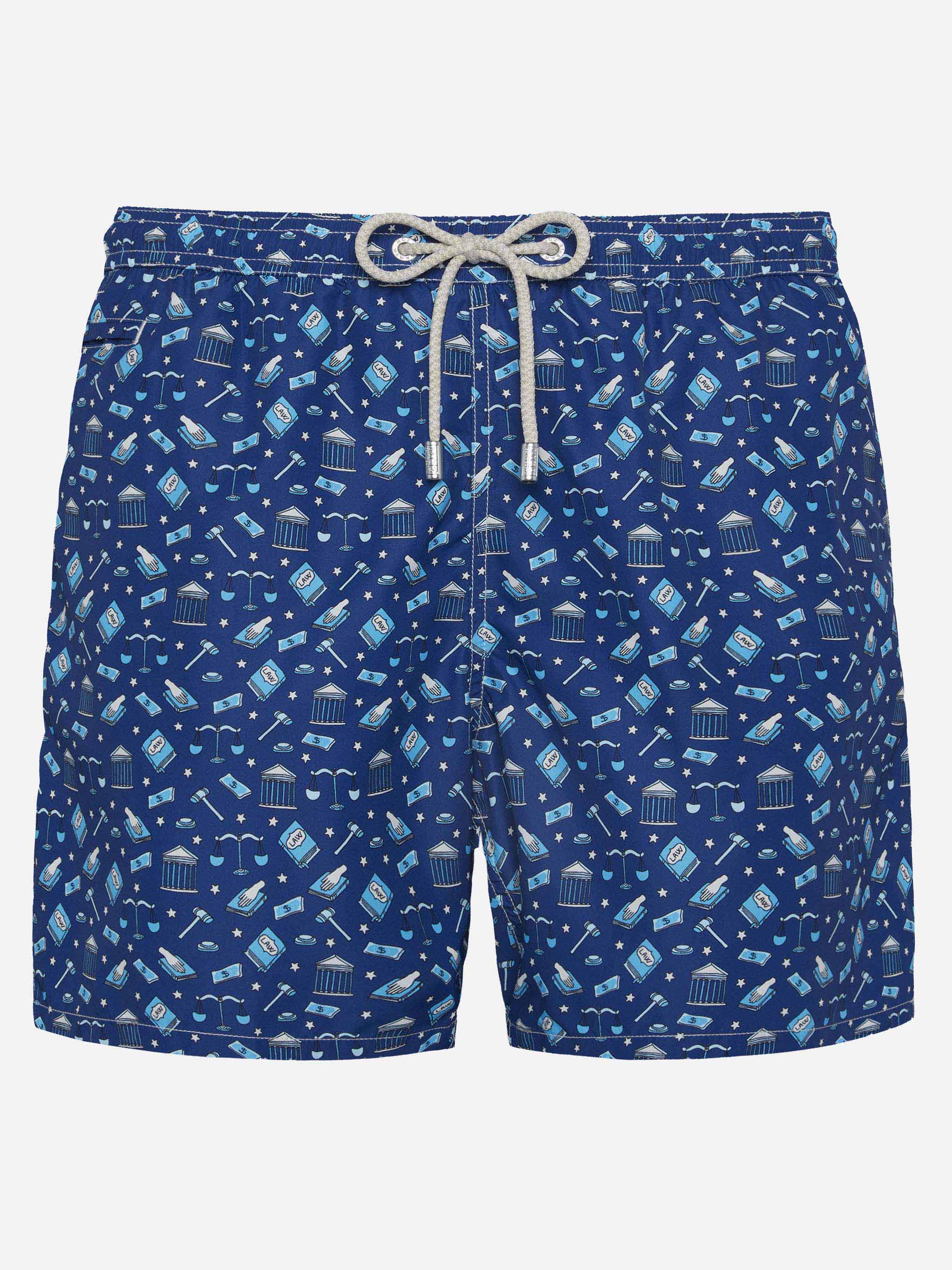 Lightweight Fabric Swim Shorts Lighting With Lawyer Mood Print Blue Swimshort