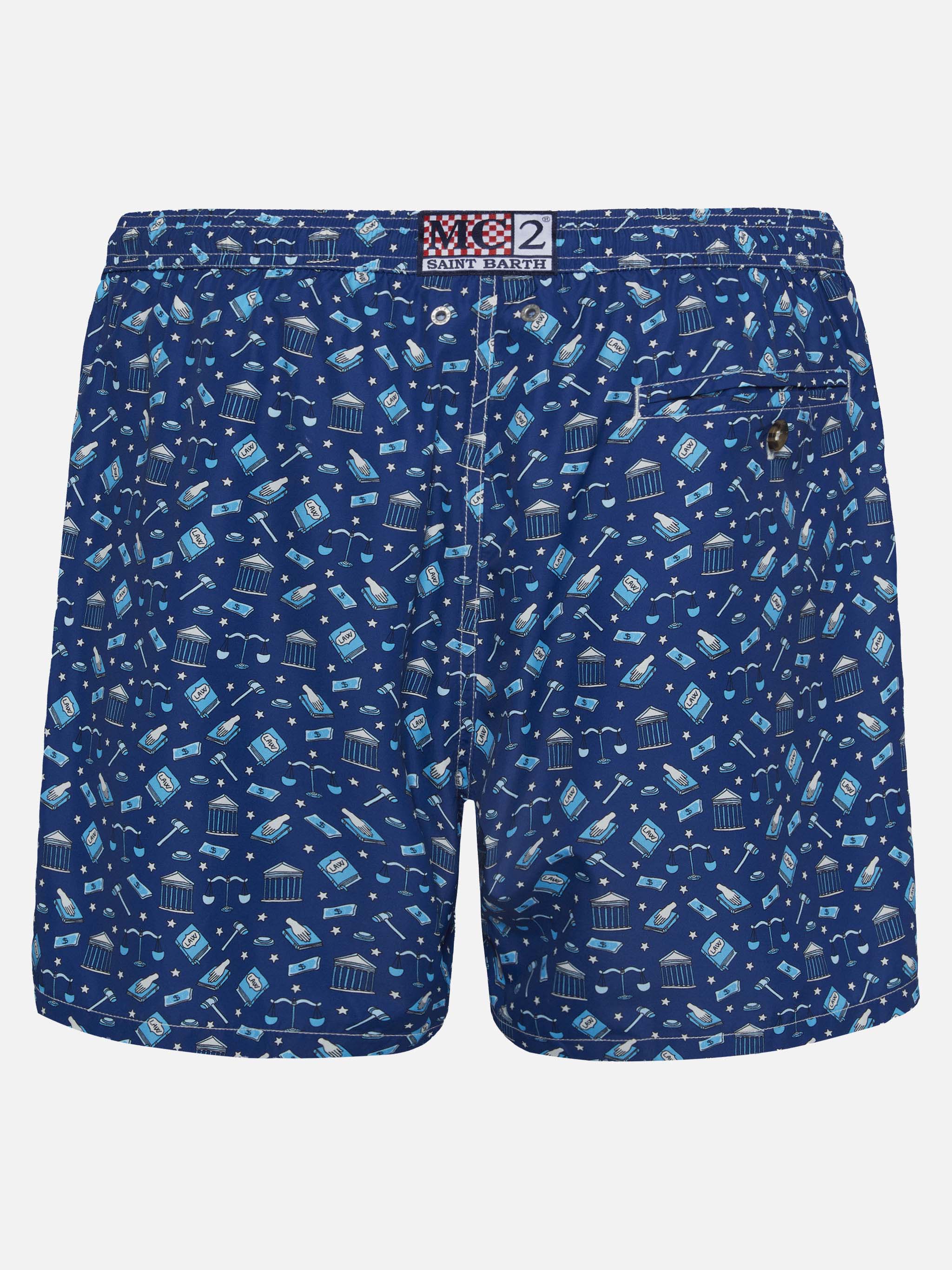 Lightweight Fabric Swim Shorts Lighting With Lawyer Mood Print Blue Swimshort