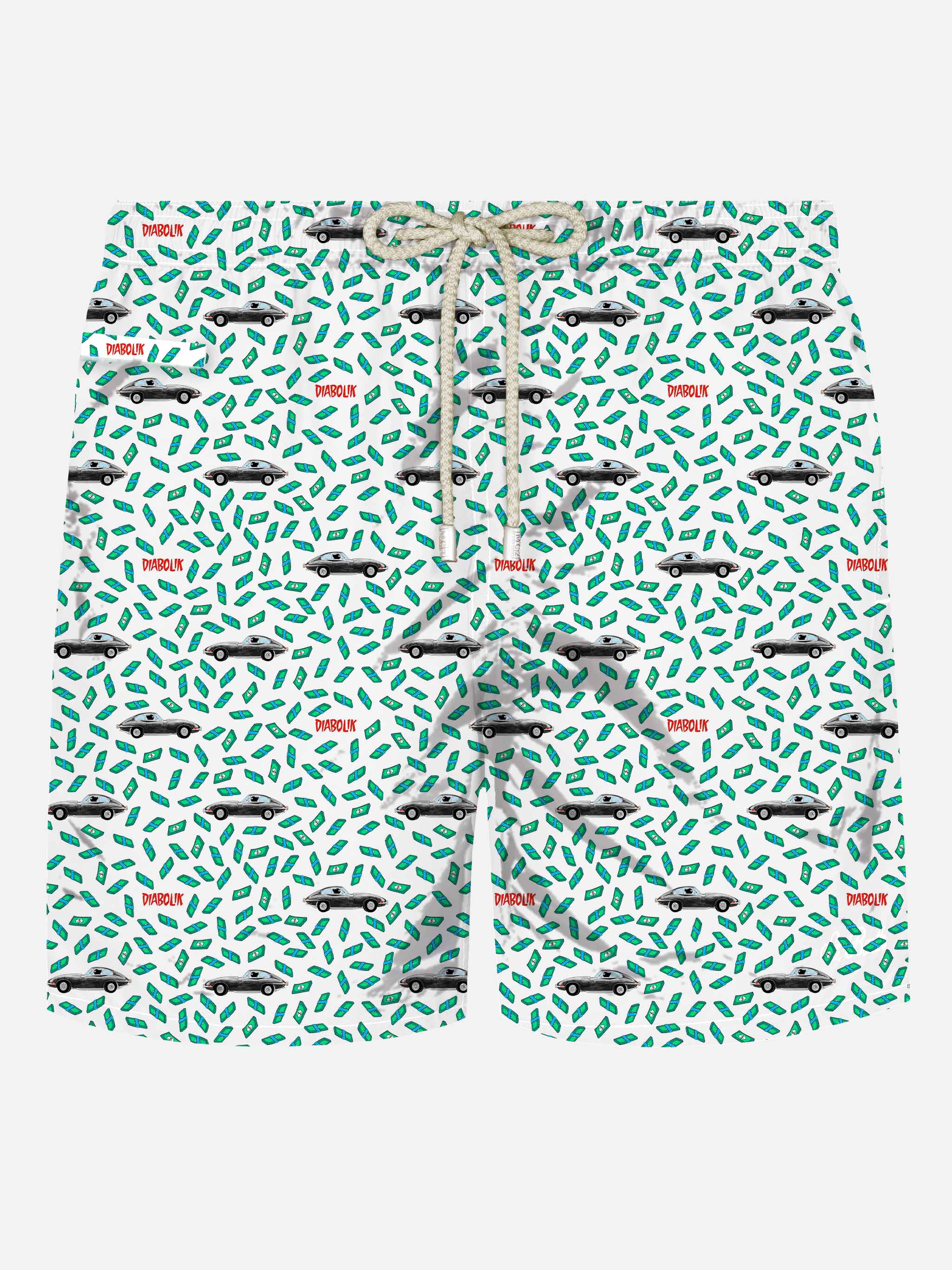 Lightweight Fabric Swim Shorts Lighting With Diabolik Print | Special Edition White Swimshort