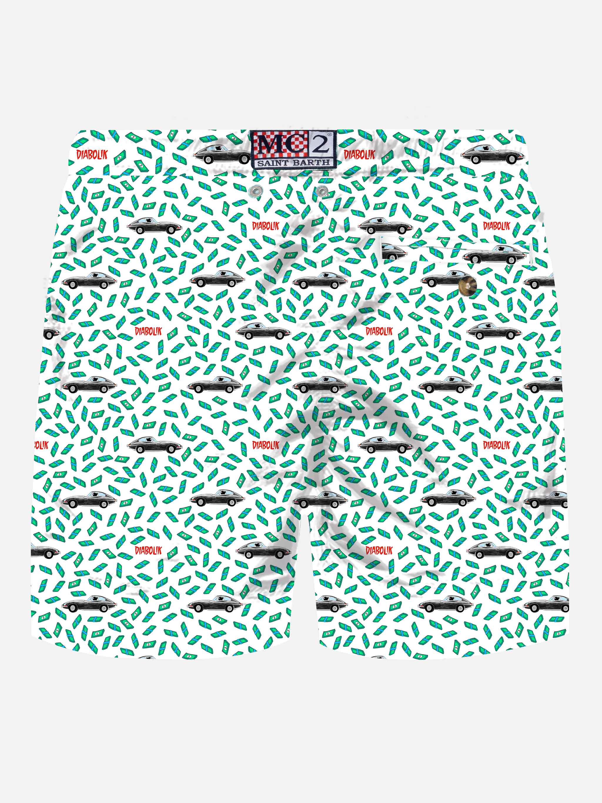 Lightweight Fabric Swim Shorts Lighting With Diabolik Print | Special Edition White Swimshort