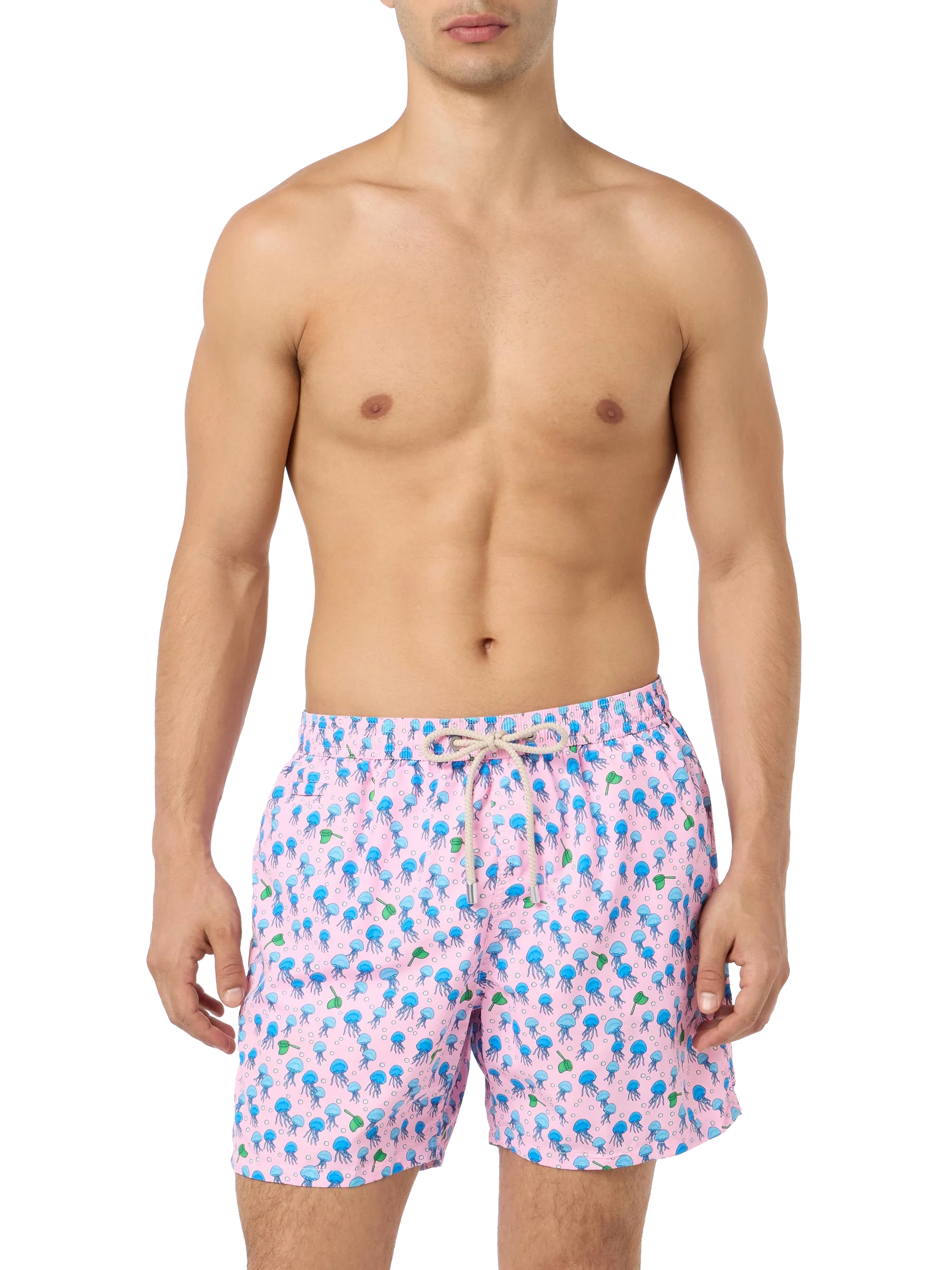 Man Lightweight Fabric Swim-Shorts Lighting Micro Fantasy With Jellyfishes Print Pink Swimshort