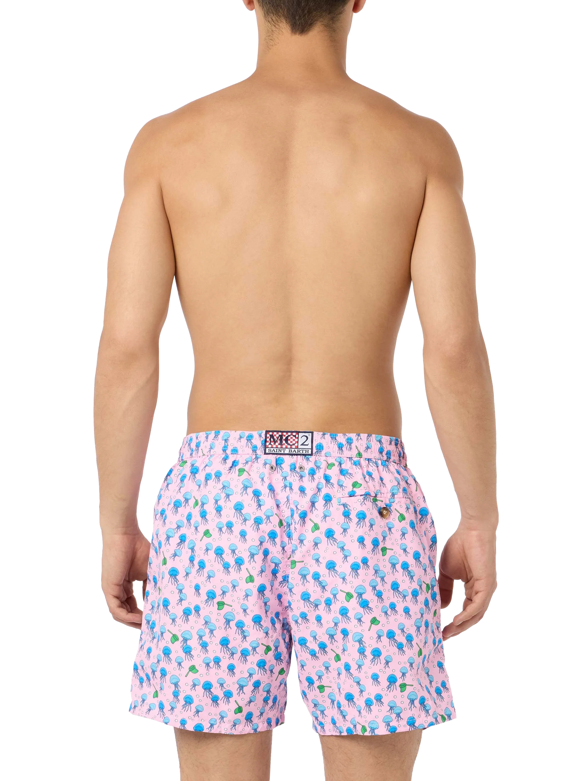 Man Lightweight Fabric Swim-Shorts Lighting Micro Fantasy With Jellyfishes Print Pink Swimshort