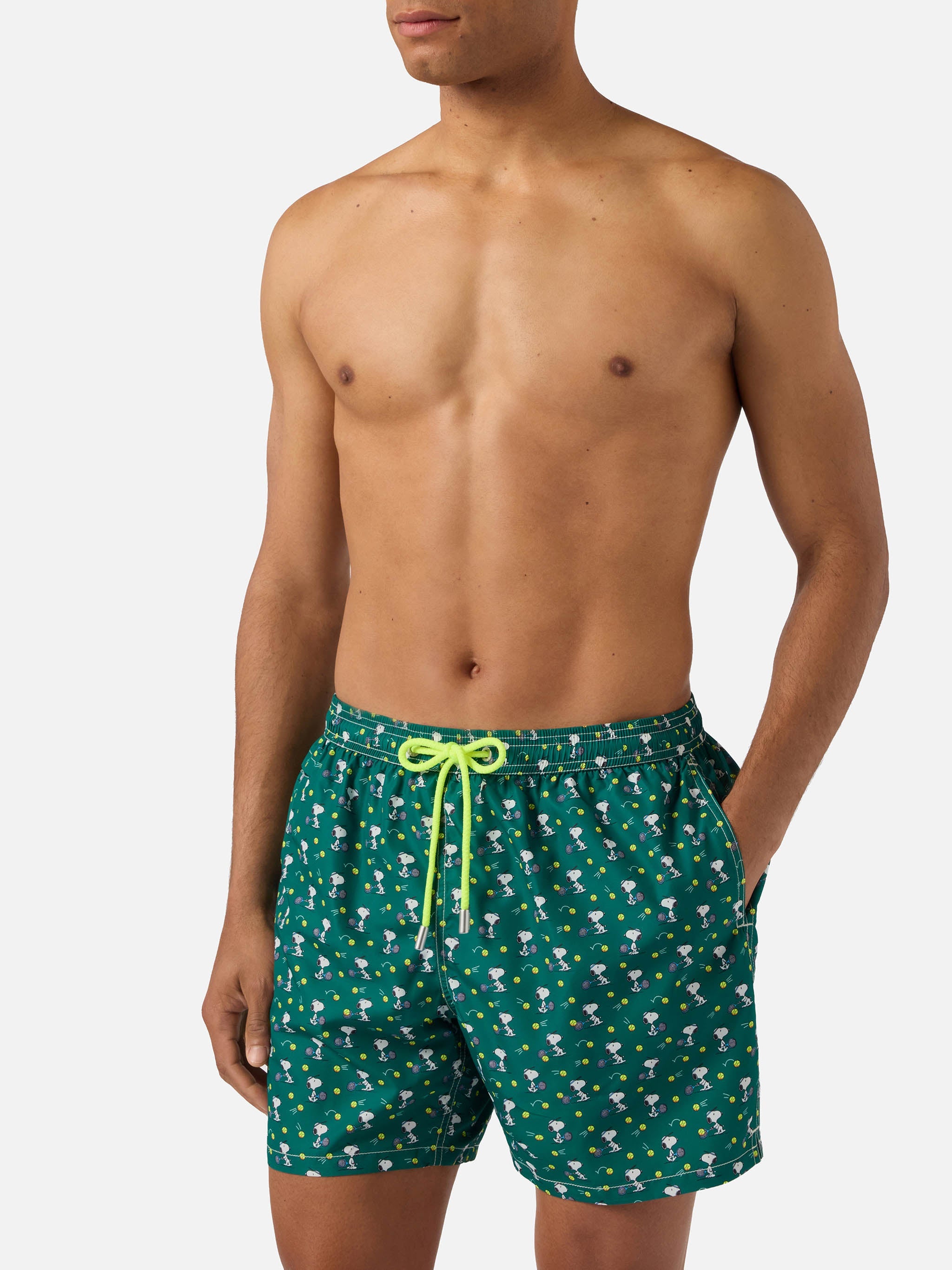 Green Lighting Micro Swim Shorts With Snoopy Tennis Print | Special Edition Swimshort