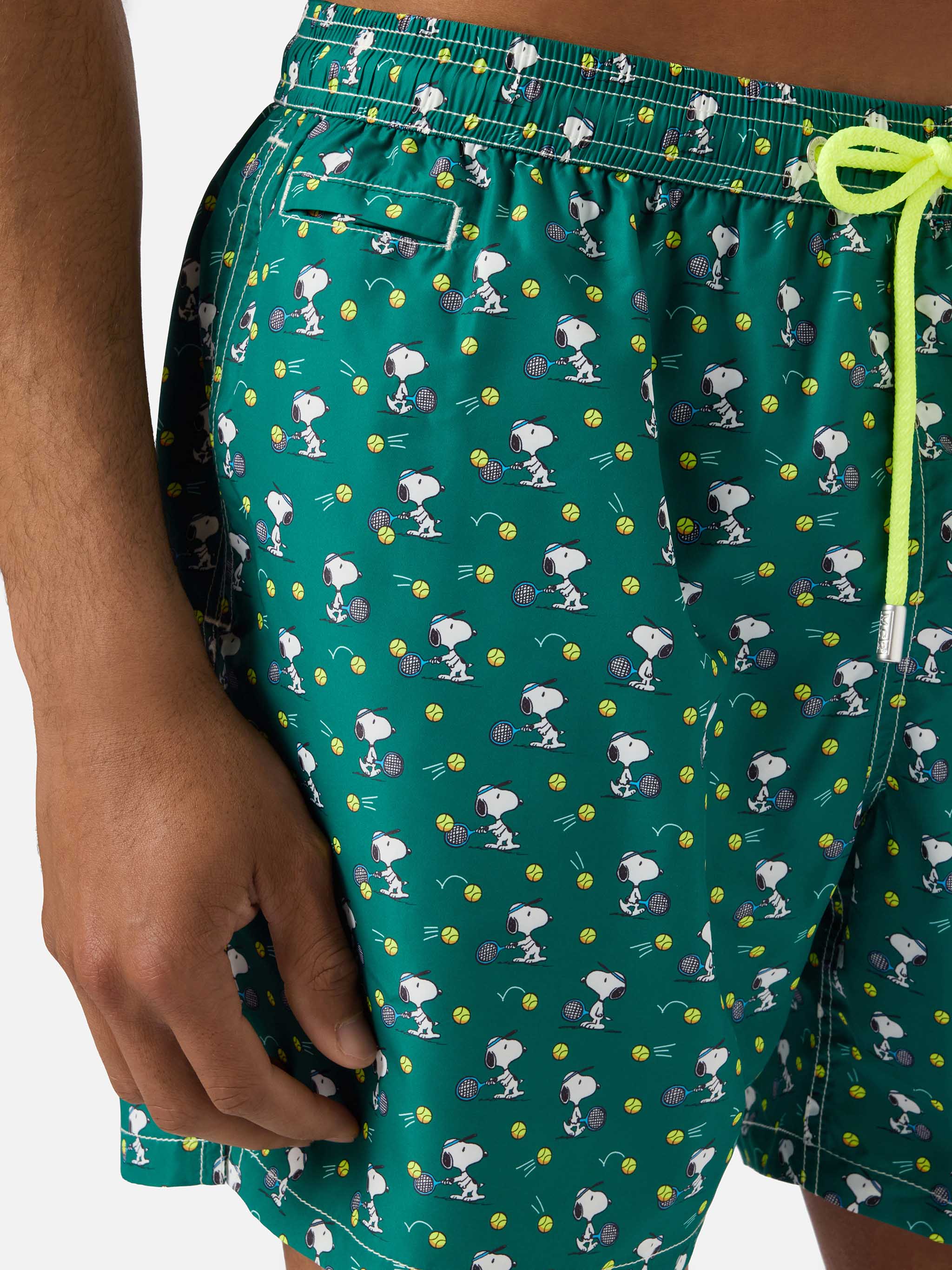Green Lighting Micro Swim Shorts With Snoopy Tennis Print | Special Edition Swimshort