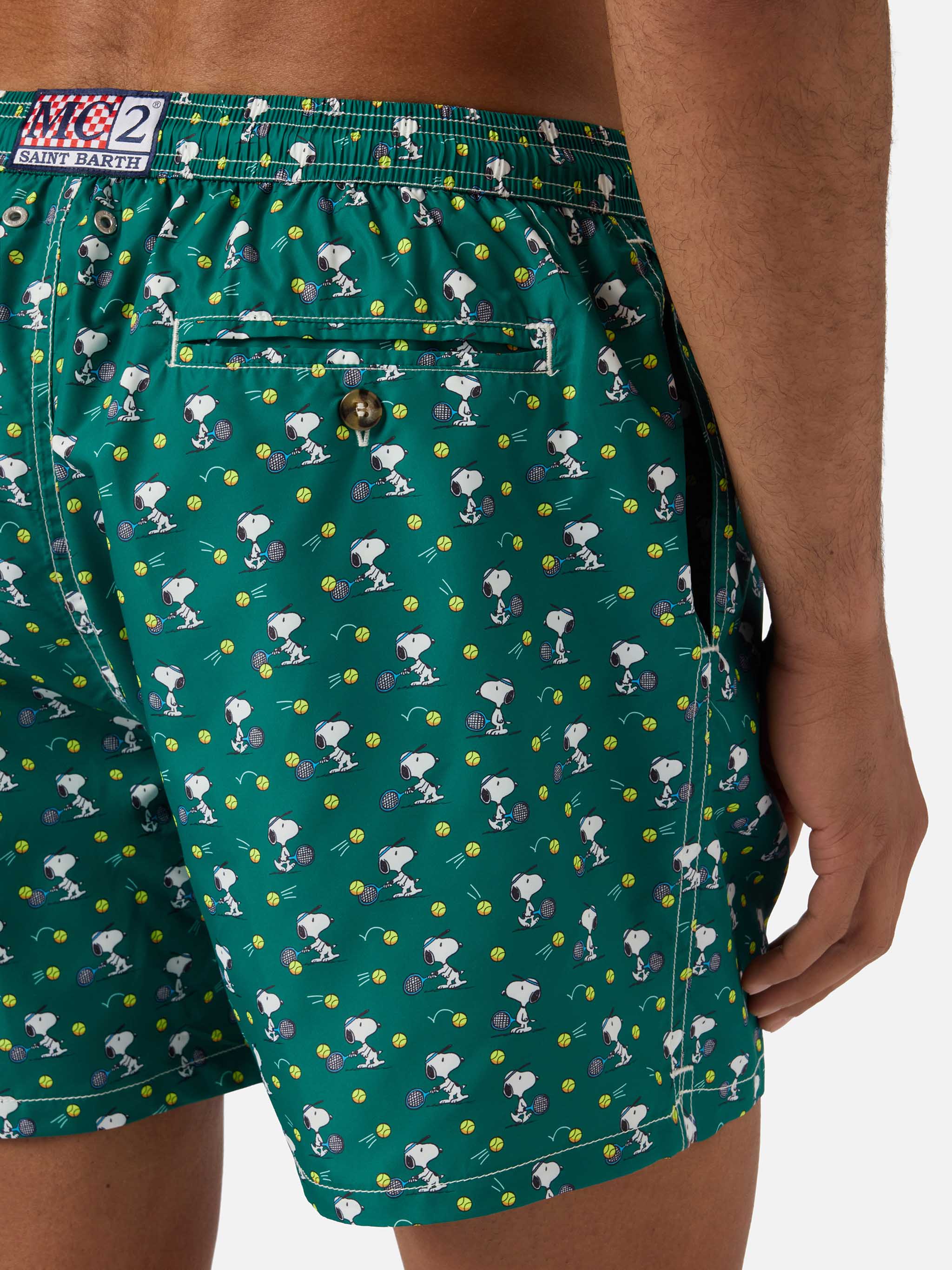 Green Lighting Micro Swim Shorts With Snoopy Tennis Print | Special Edition Swimshort