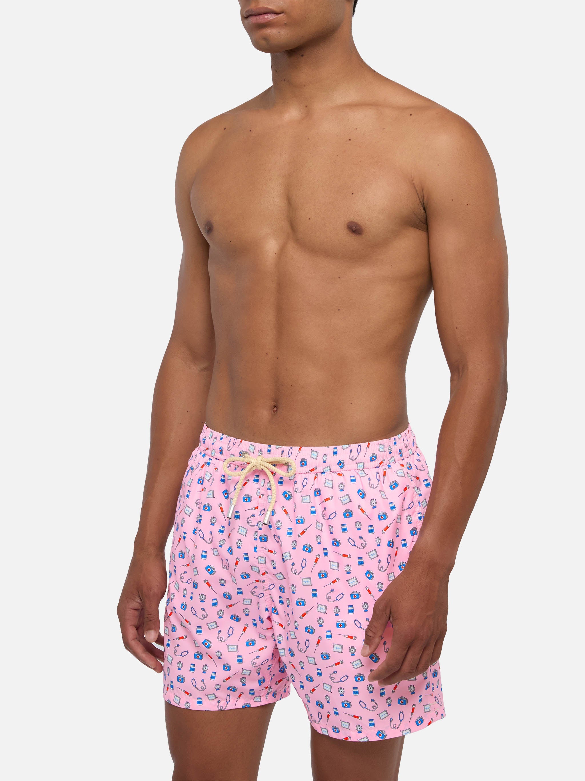 Lightweight Fabric Swim Shorts Lighting With Doctor Job Print Pink Swimshort