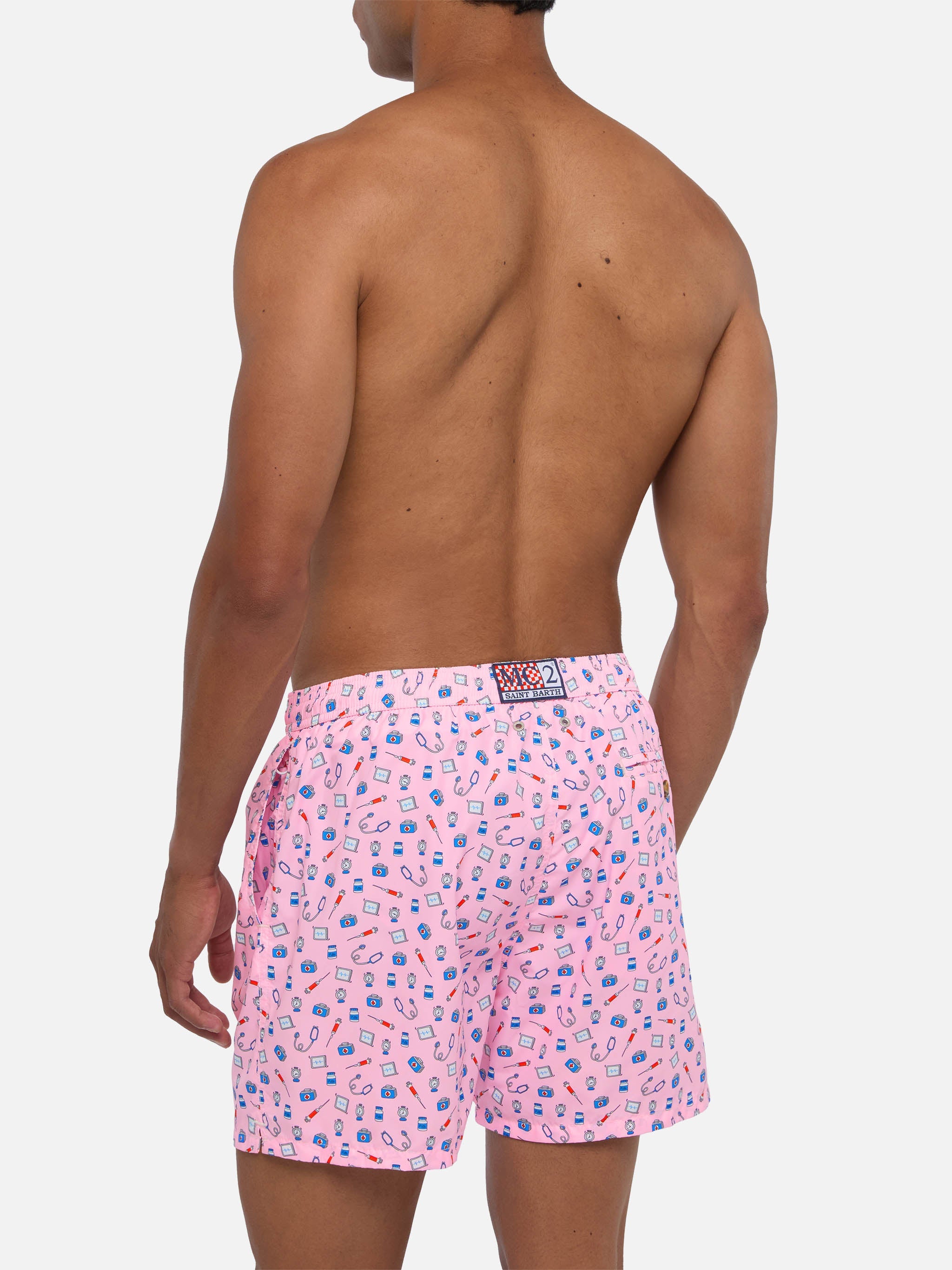 Lightweight Fabric Swim Shorts Lighting With Doctor Job Print Pink Swimshort