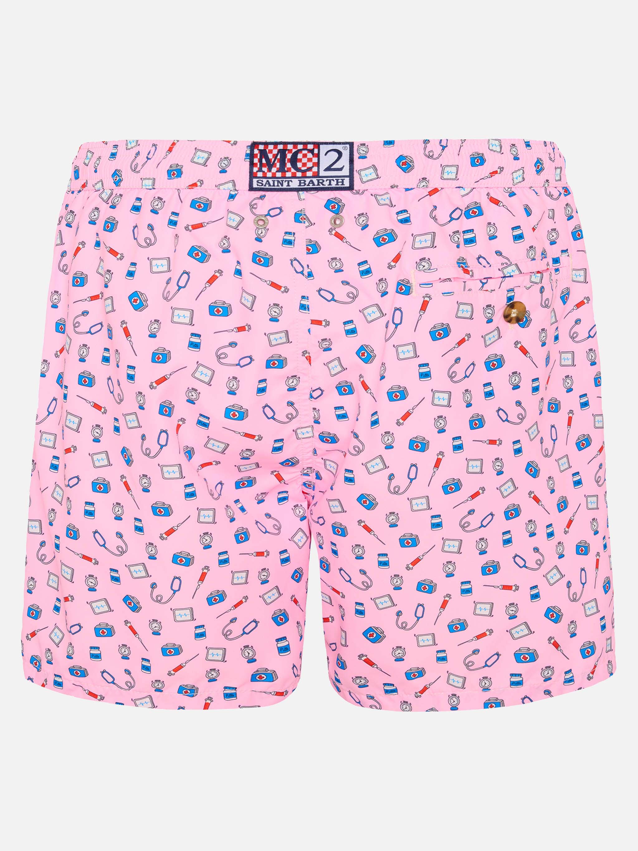 Lightweight Fabric Swim Shorts Lighting With Doctor Job Print Pink Swimshort