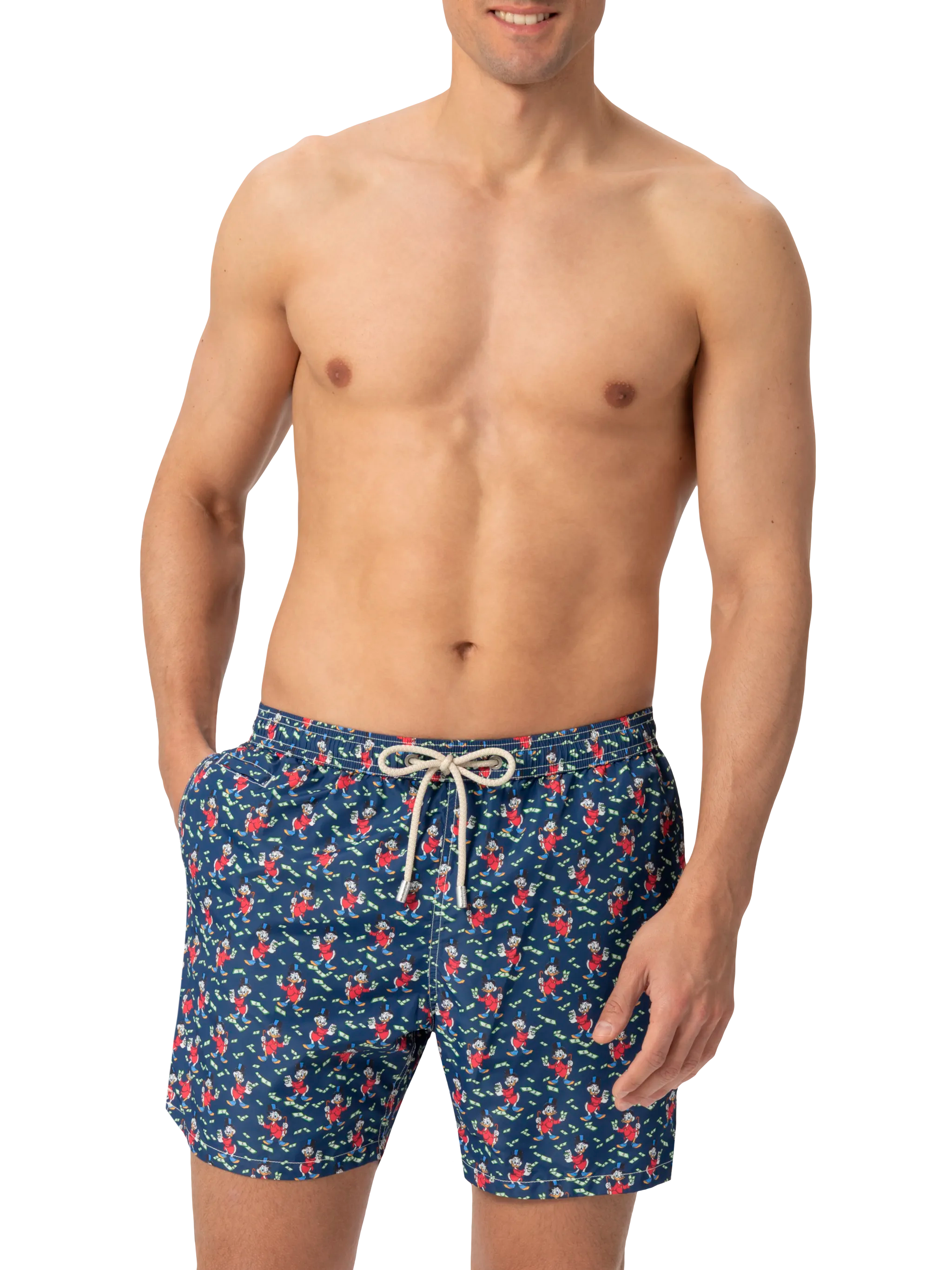 Lightweight Fabric Swim Shorts Lighting With Scrooge Print | Disney® Special Edition Blue Swimshort