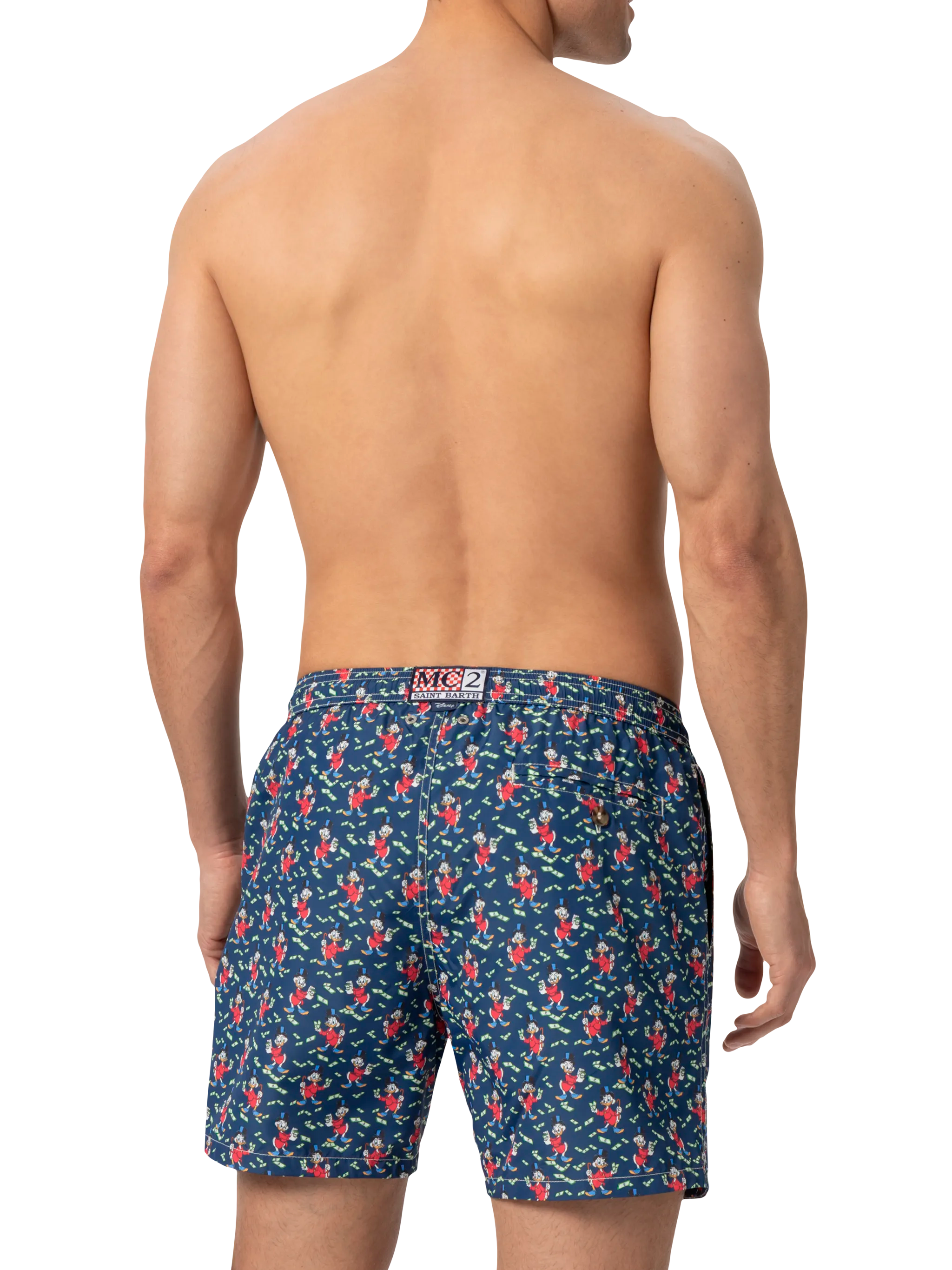 Lightweight Fabric Swim Shorts Lighting With Scrooge Print | Disney® Special Edition Blue Swimshort