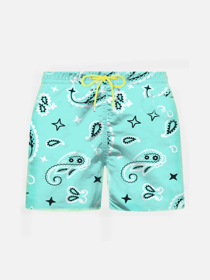 Boy Water Green Swim Shorts With Bandanna Pattern __single__ Swimshort