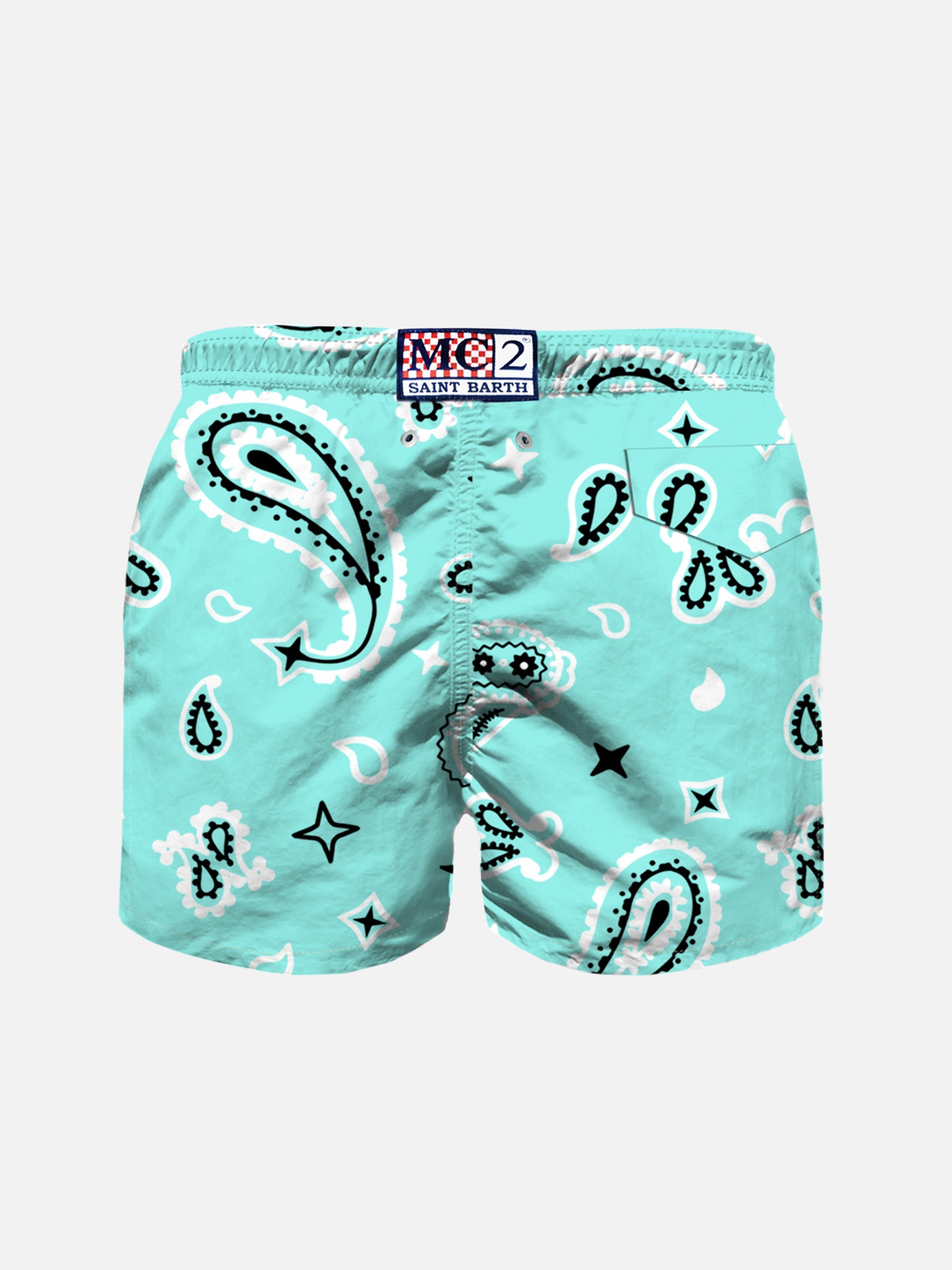 Boy Water Green Swim Shorts With Bandanna Pattern Swimshort