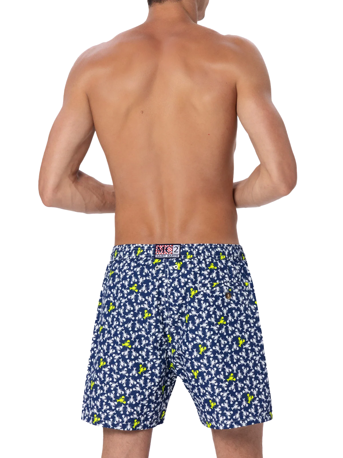 Man Lightweight Fabric Swim-Shorts Lighting Micro Fantasy With Loabster Print Blue Swimshort