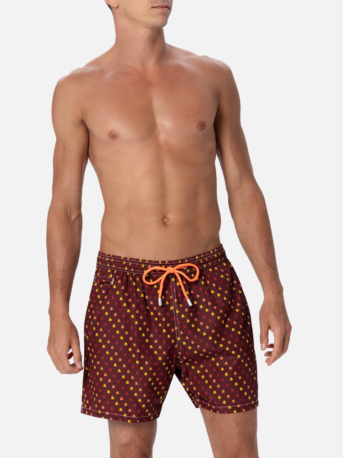 Lightweight Fabric Swim-Shorts Lighting With Roma Print | As Special Edition Red Swimshort