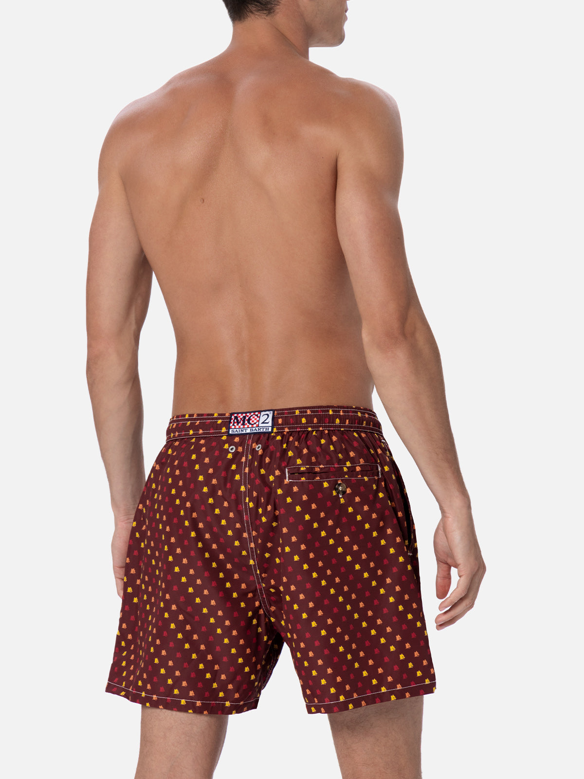 Lightweight Fabric Swim-Shorts Lighting With Roma Print | As Special Edition Red Swimshort