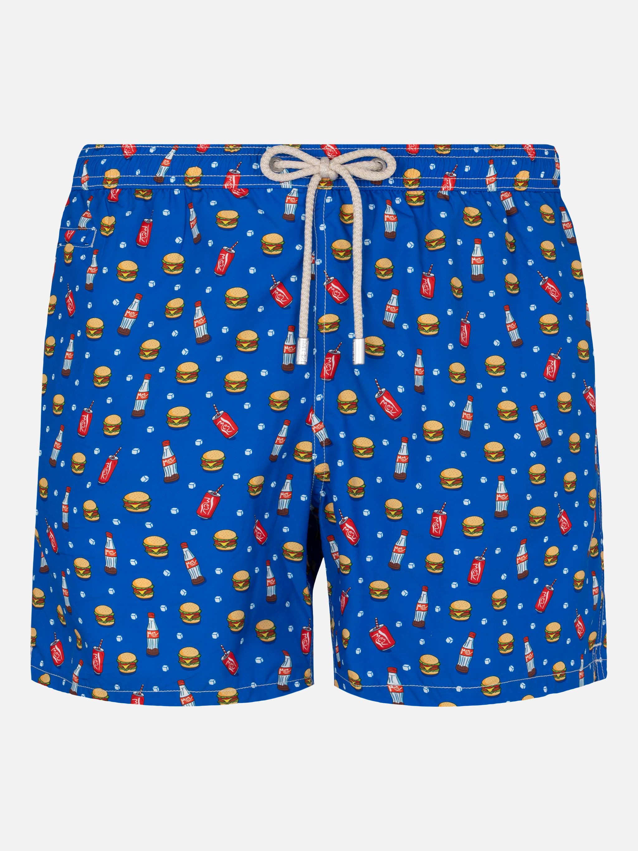 Lightweight Fabric Swim Shorts Lighting With Fast Food Print Blue Swimshort