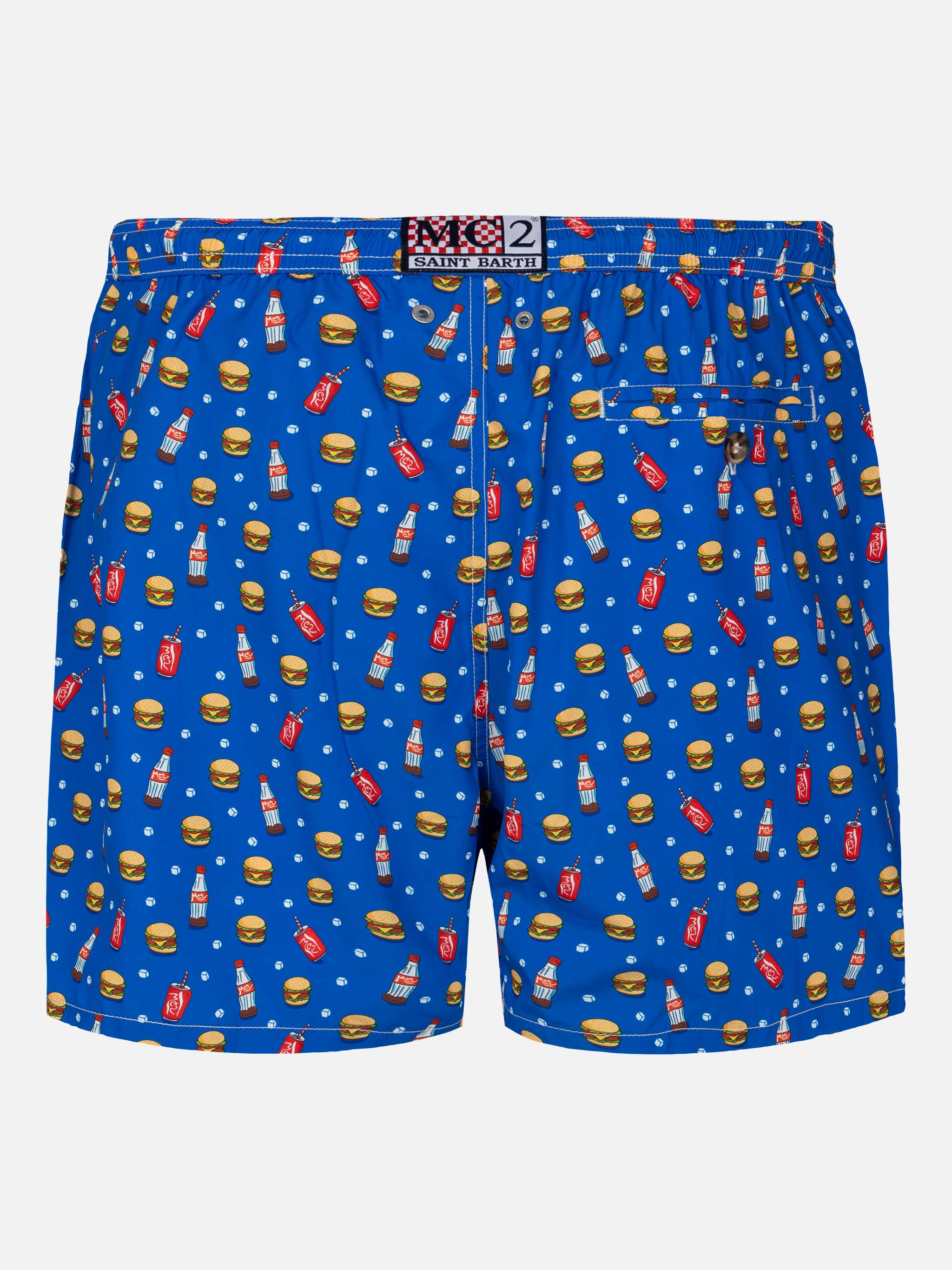 Lightweight Fabric Swim Shorts Lighting With Fast Food Print Blue Swimshort